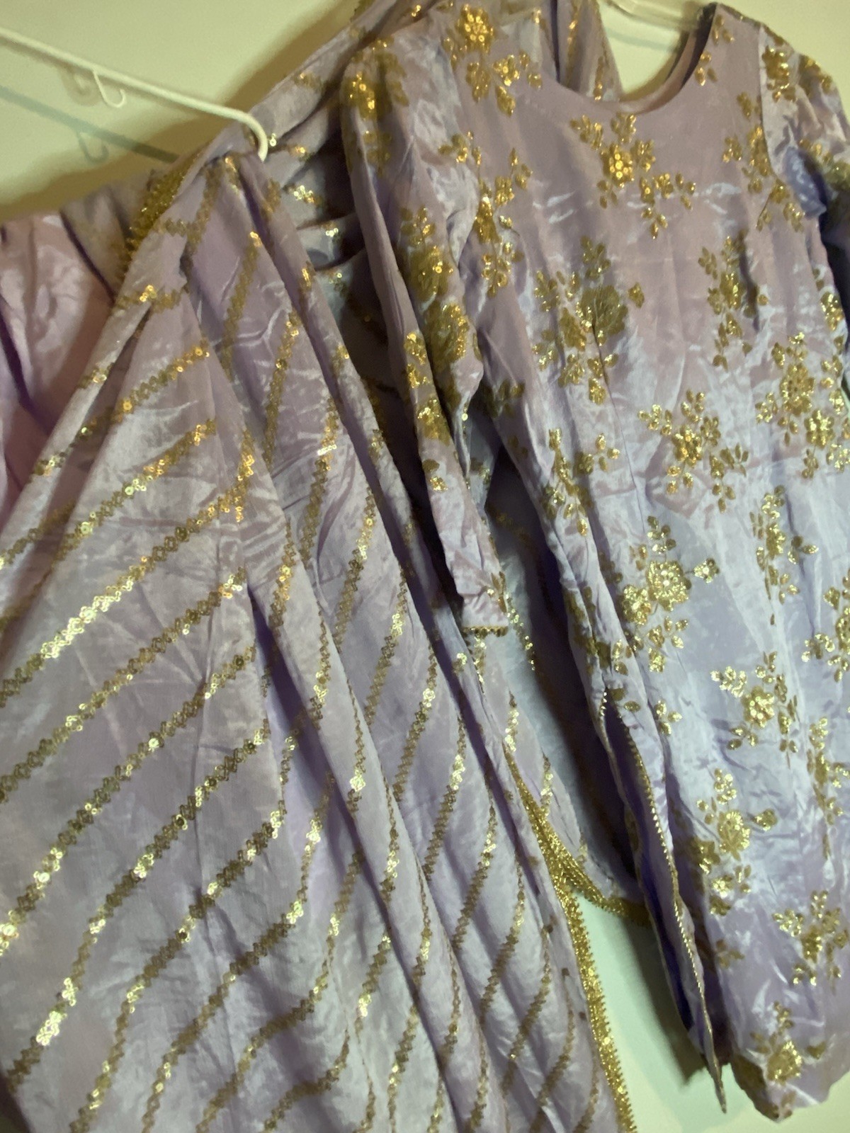 Lavender pure silk Salwar Kameez Gold Sequin Embroidery Women’s Traditional