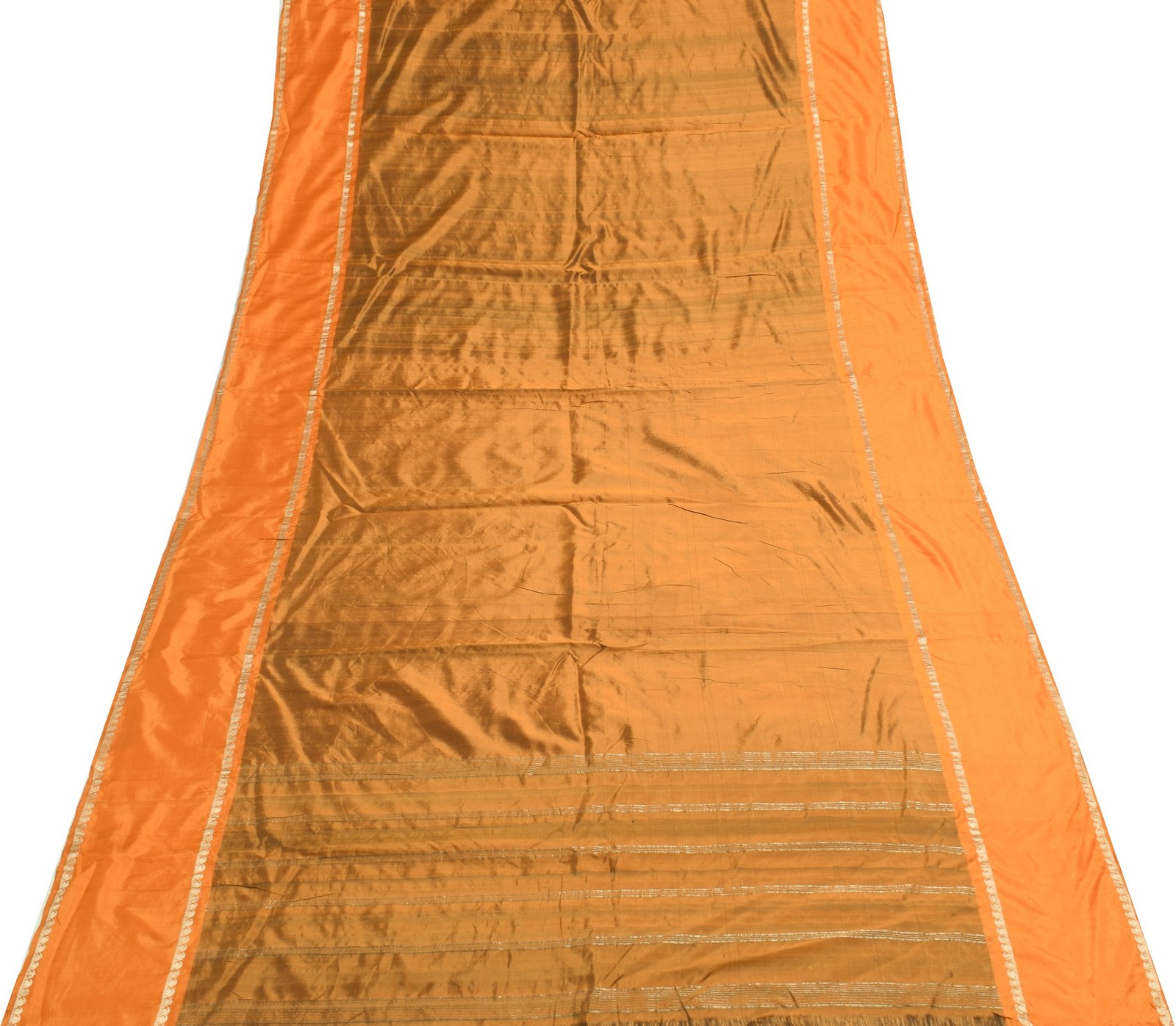 Sushila Vintage Rust Saree With Orange Border Pure Silk Woven Soft Sari Fabric