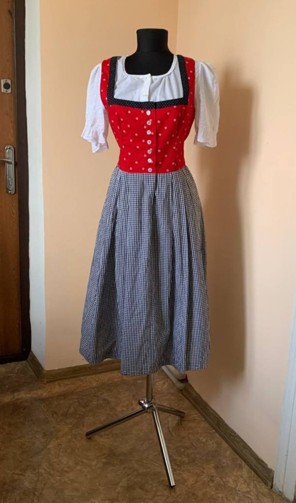 Wenger Austrian Style Dirndl Dress Red Gingham Trachten Midi Oktoberfest EU 40