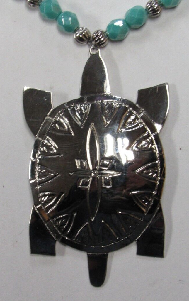 Native American Seminole Handmade Turtle Nickel Silver Necklace C Johnson