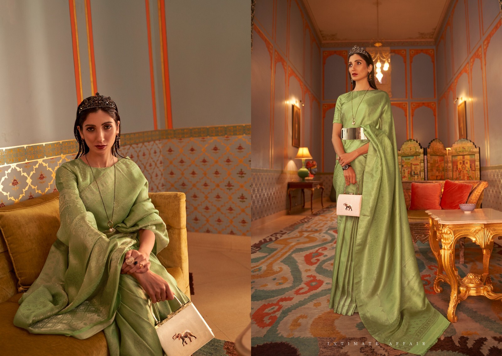 Pistachio Green Pure Satin Silk Weaving Designer Saree