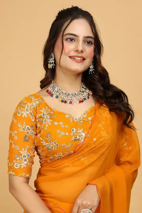 Bollywood Designer Sari Indian Wedding Party Wear Saree with Unstitch Blouse