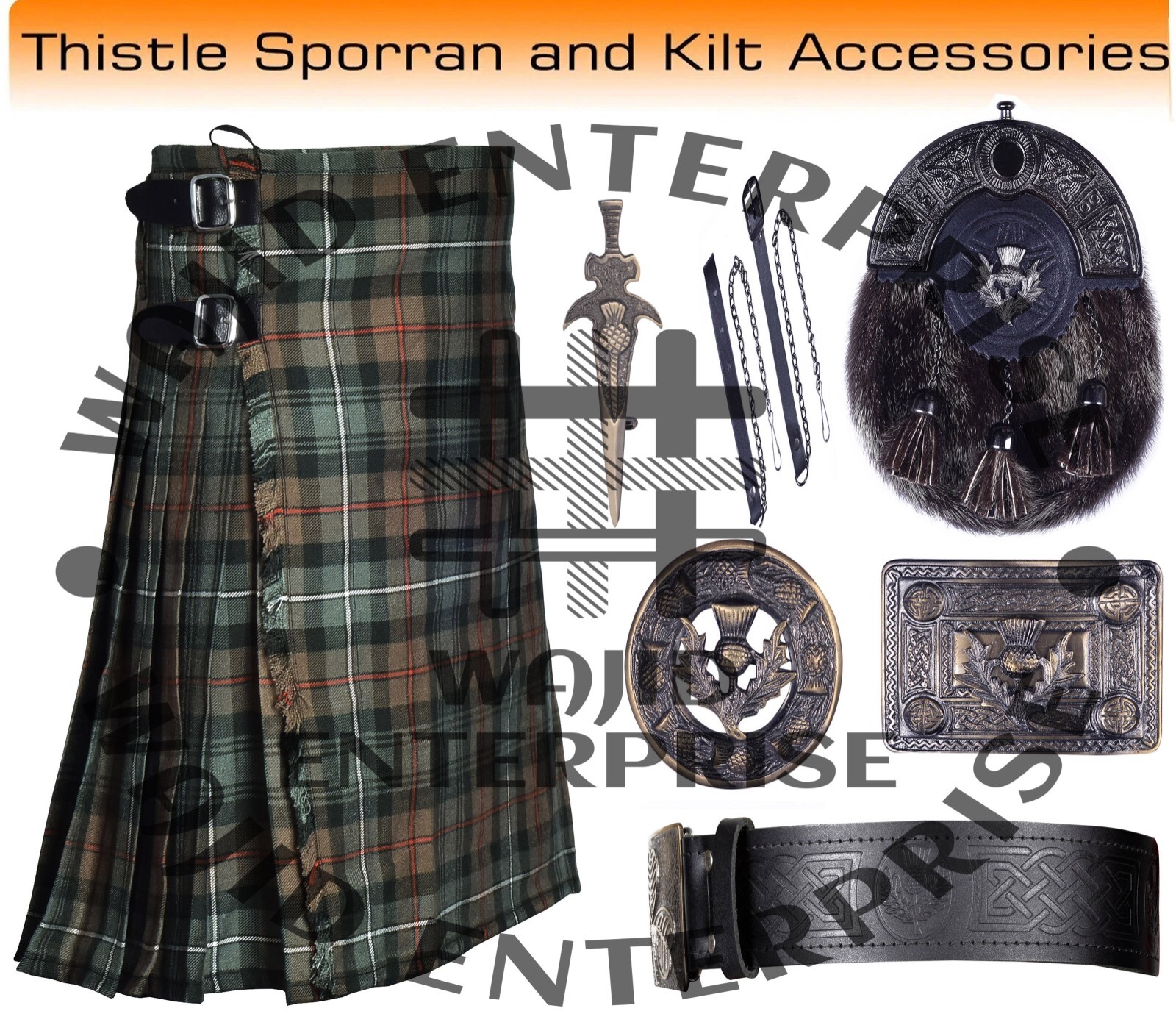 Robertson Hunting Weathered Tartan 8 Yard Kilt -Scottish Men Kilt & Accessories