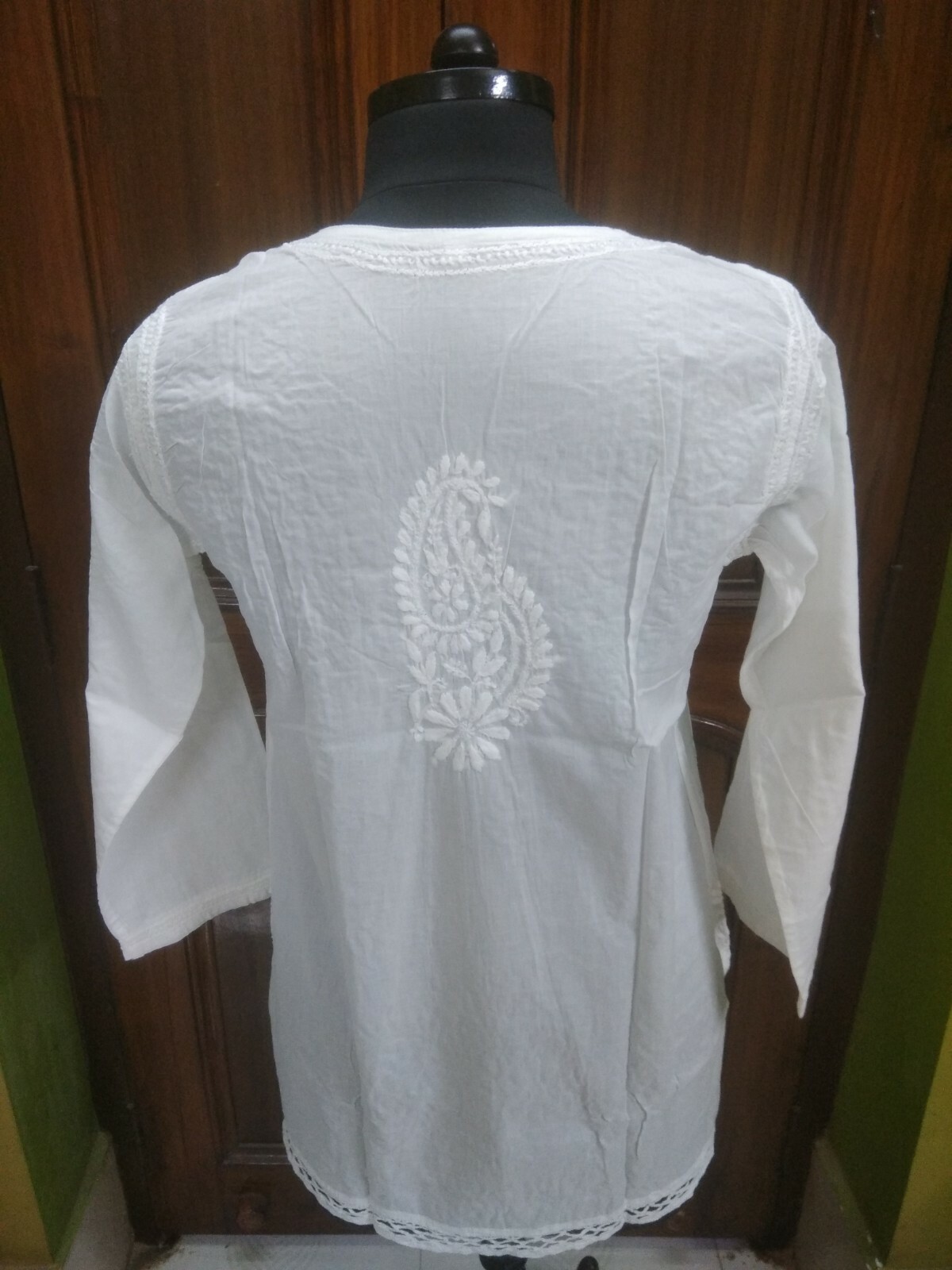 S 38″ BLOUSE 100% COTTON TOP TUNIC HANDMADE CHIKAN EMBROIDERY KURTA TOP KURTI