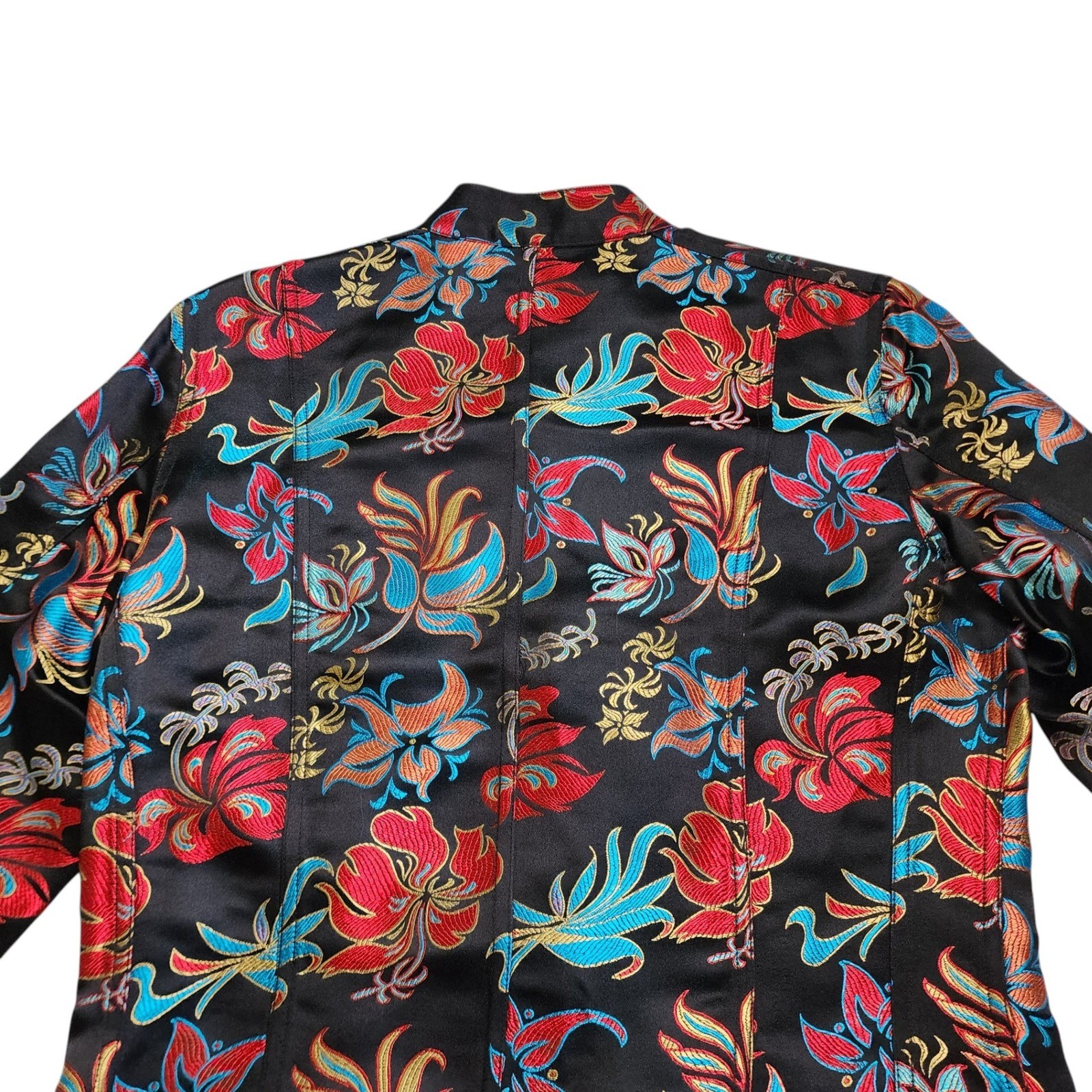 Chicos Womens Silk Blend Floral Jacquard Jacket Size Small Mandarin Collar Asian