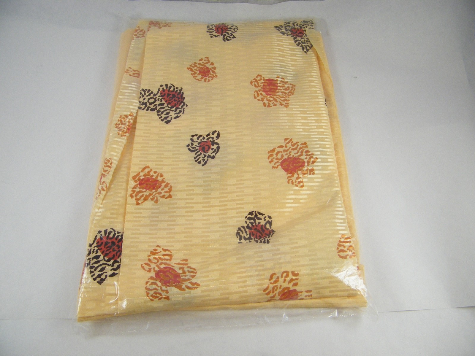 BEAUTIFUL EMBROIDERED POLYESTER SAREE TAN AND PEACH AND GOLD STRIPES