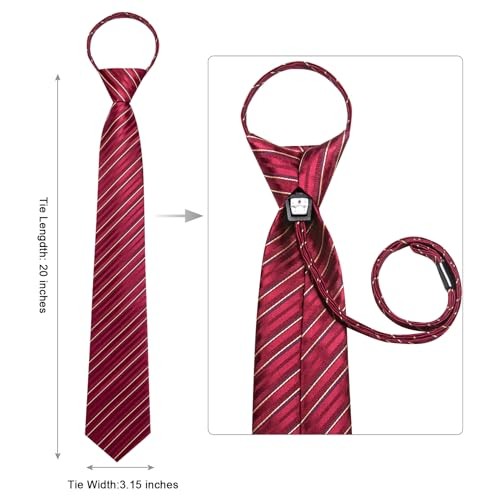 Zipper Ties for Men Pre-Tied Tie Set Silk Paisley Adjustable Necktie and B Red