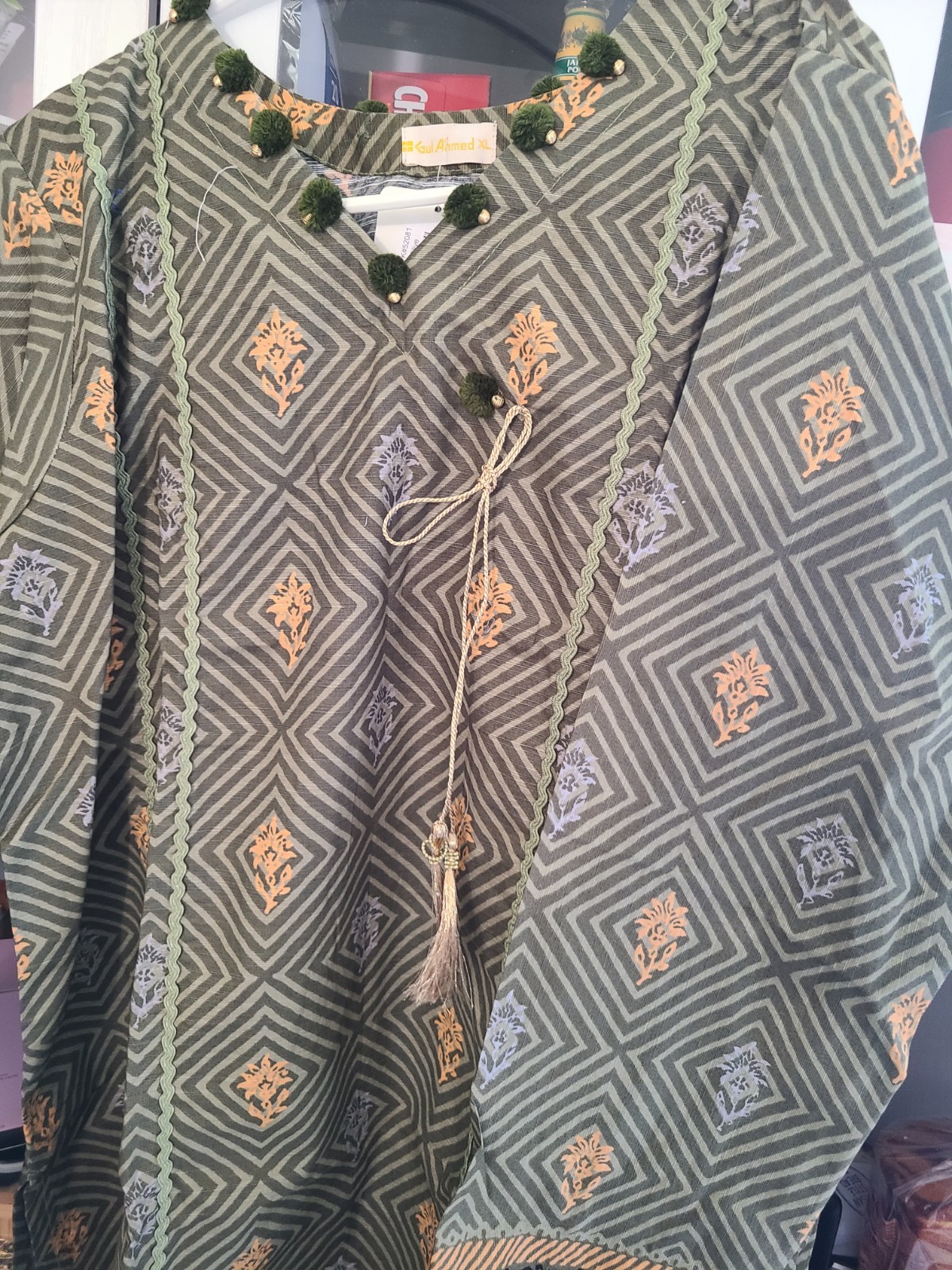 Gul Ahmed Olive Cotton Salwar Kameez XL 3 Piece Set for Women nwt kurti