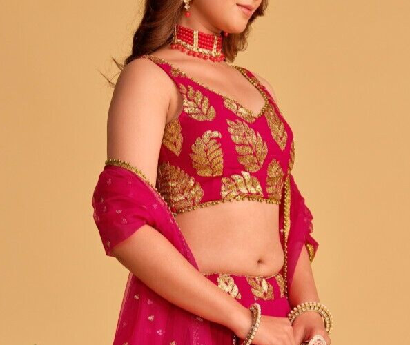 Stylish Georgette Lehenga Choli With Pink Net Dupatta For Indian Function Wear