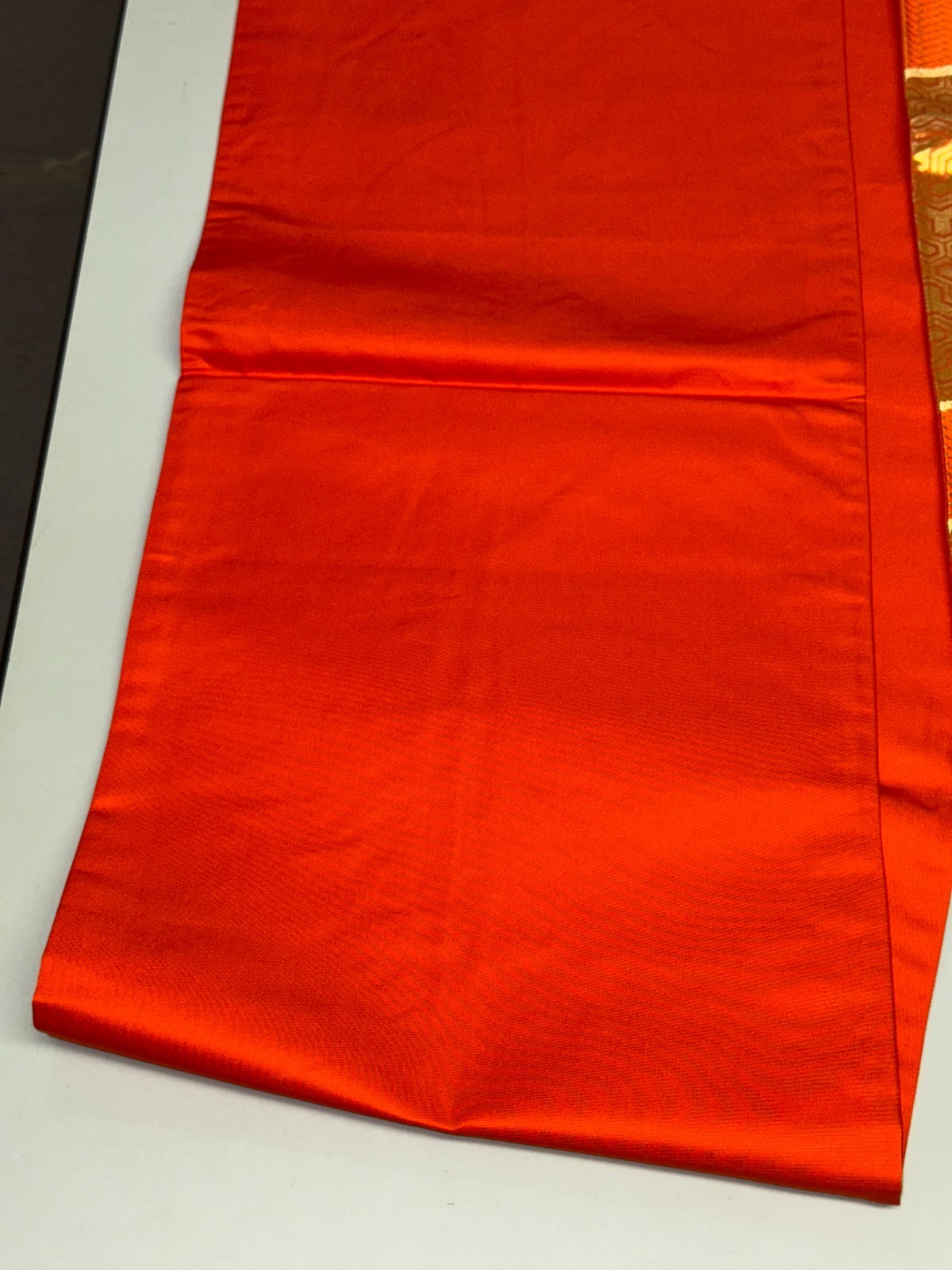 Japanese Vintage Kimono Fukuro Obi Silk Orange Traditional Embroidery 166×12 in