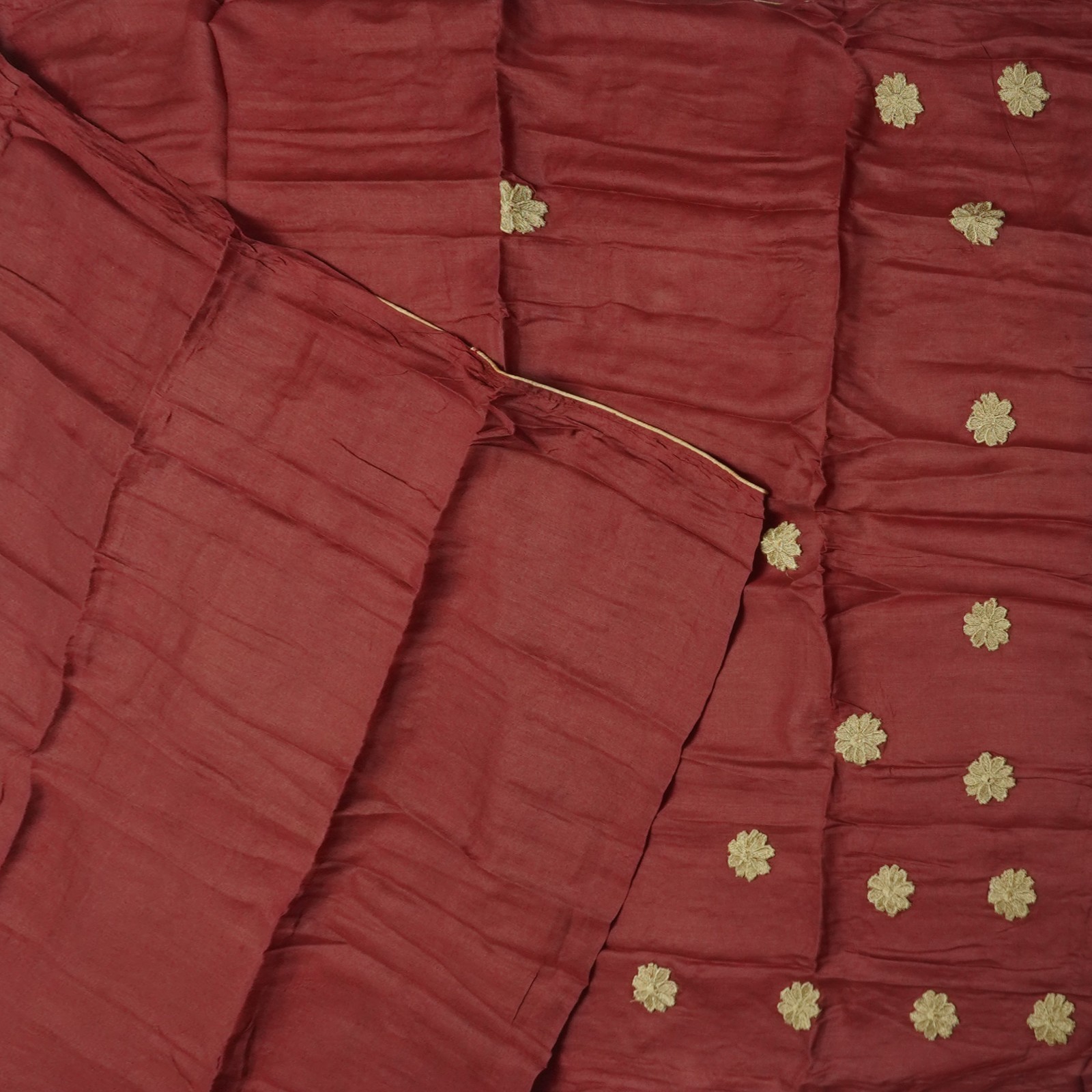 Vintage Brick Red Sarees 100% Pure Silk Hand Embroidered Sari 5YD Craft Fabric