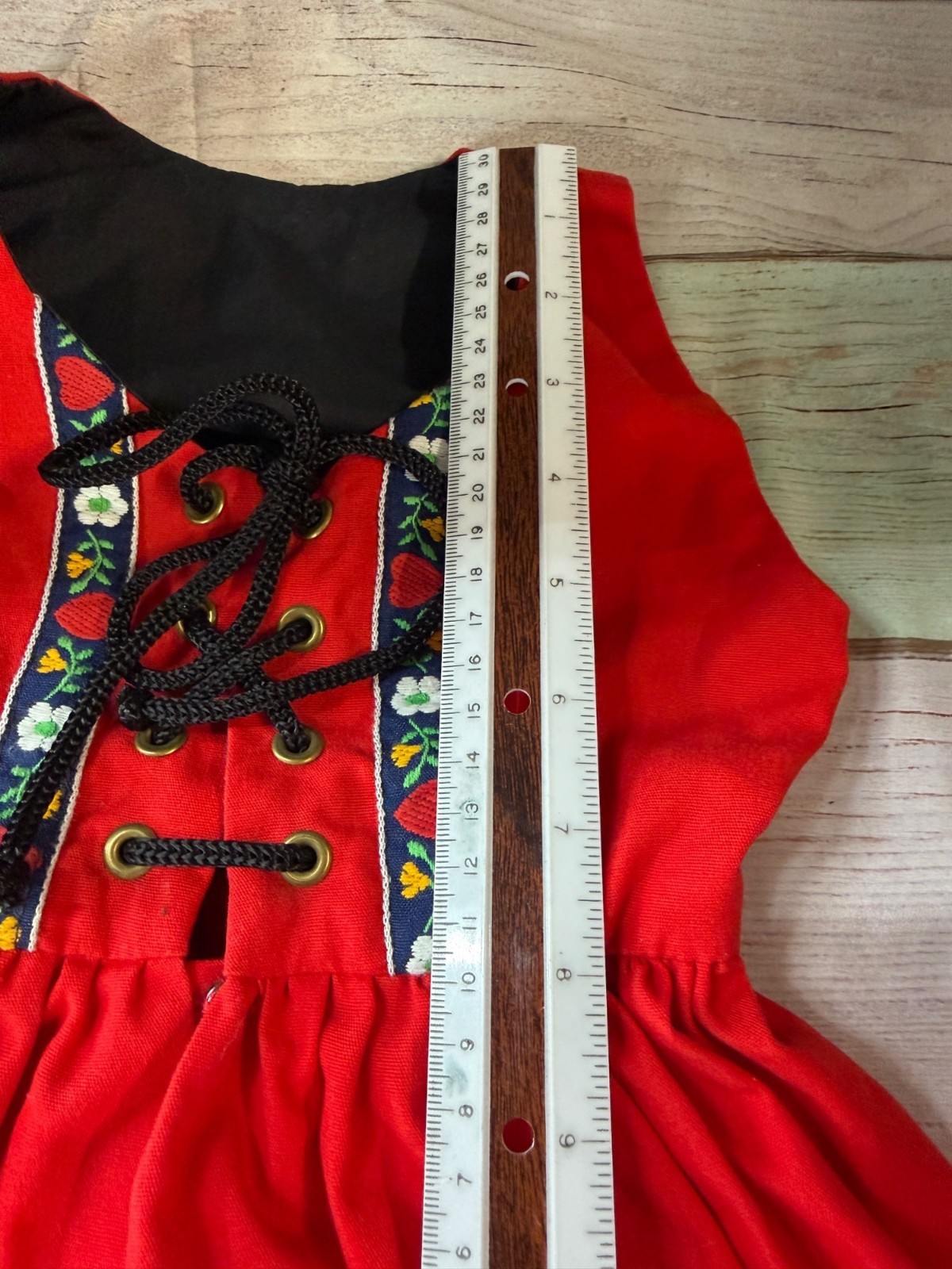 Traditional Red Girls Dirndl Dress 24 m Floral Embroidery Lace Up Oktoberfest