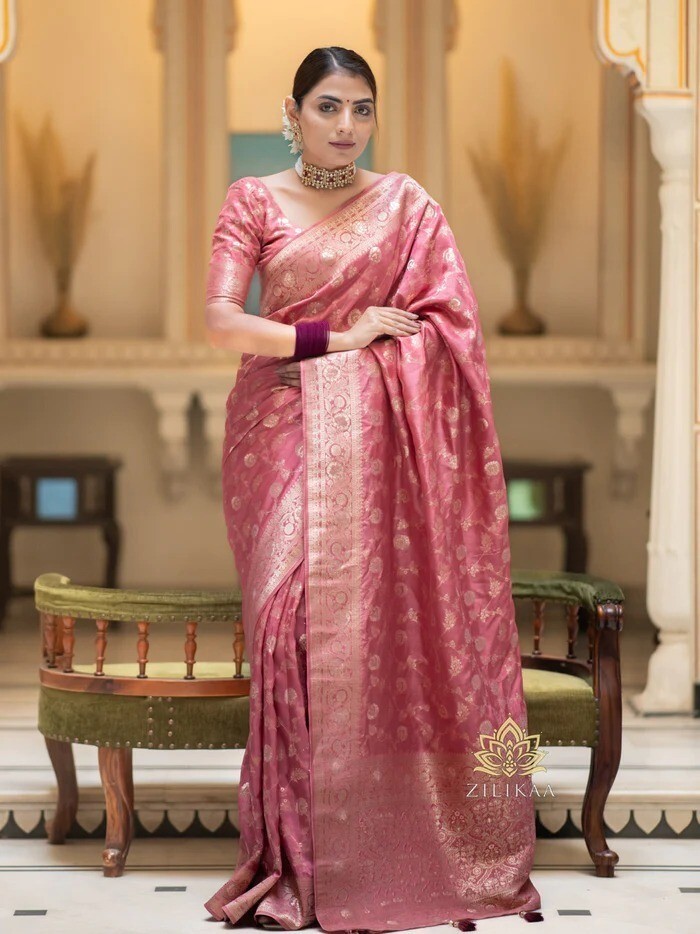 Banarasi soft silk saree for women, with copper zari work Indian Sari