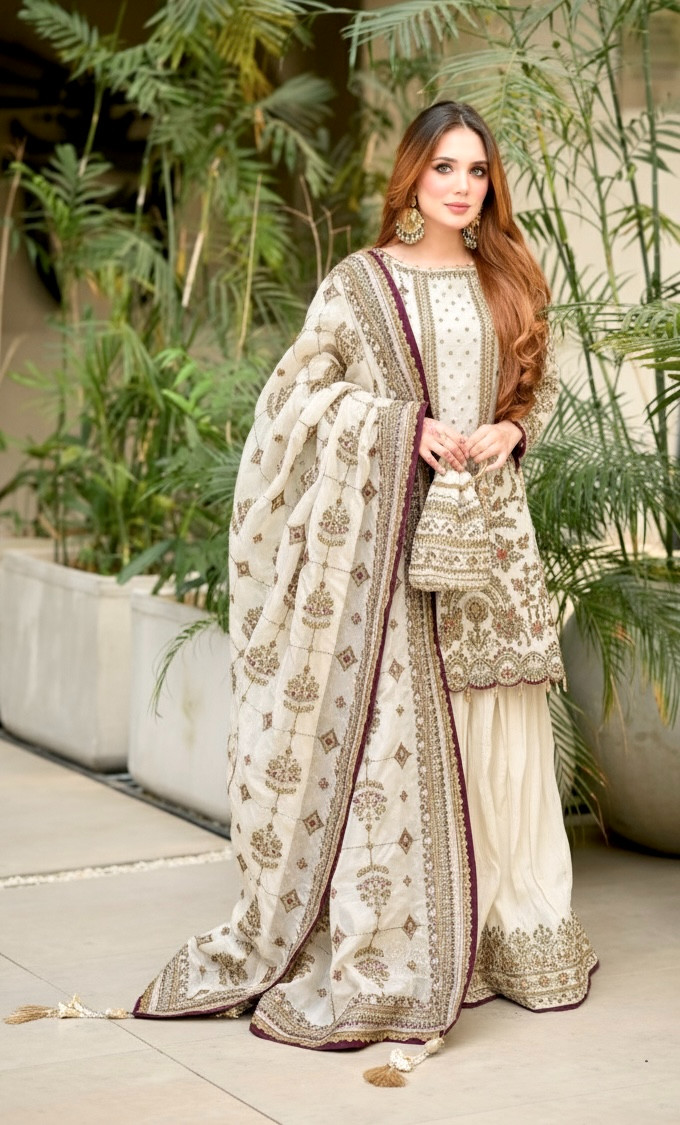White Pakistani Salwar Kameez Ready To Wear Dress Suits Wedding Party Bollywood