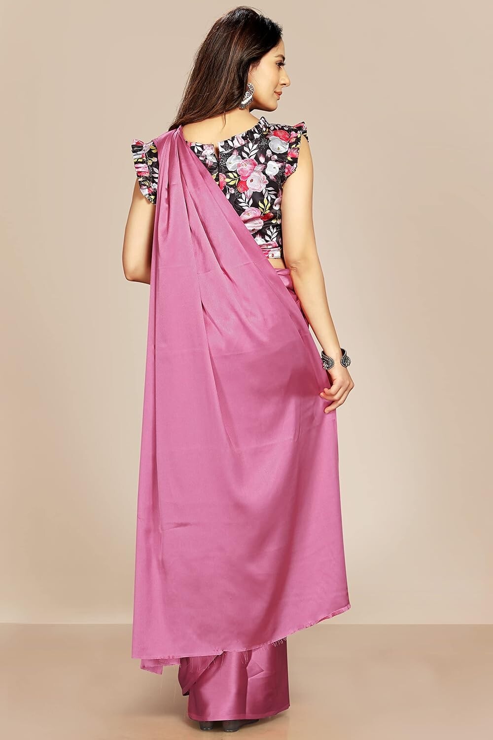 Women Japan Satin Silk Plain Saree Digital Printed Unstiched Blouse Piece