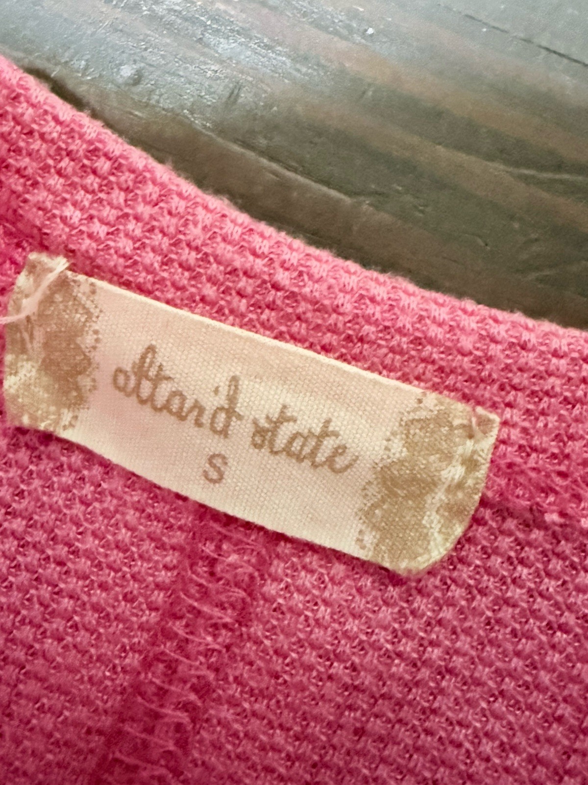 Altar’d State Subtle Ribbed Thermal Short Sleeve Babydoll Top Barbie Pink Size S