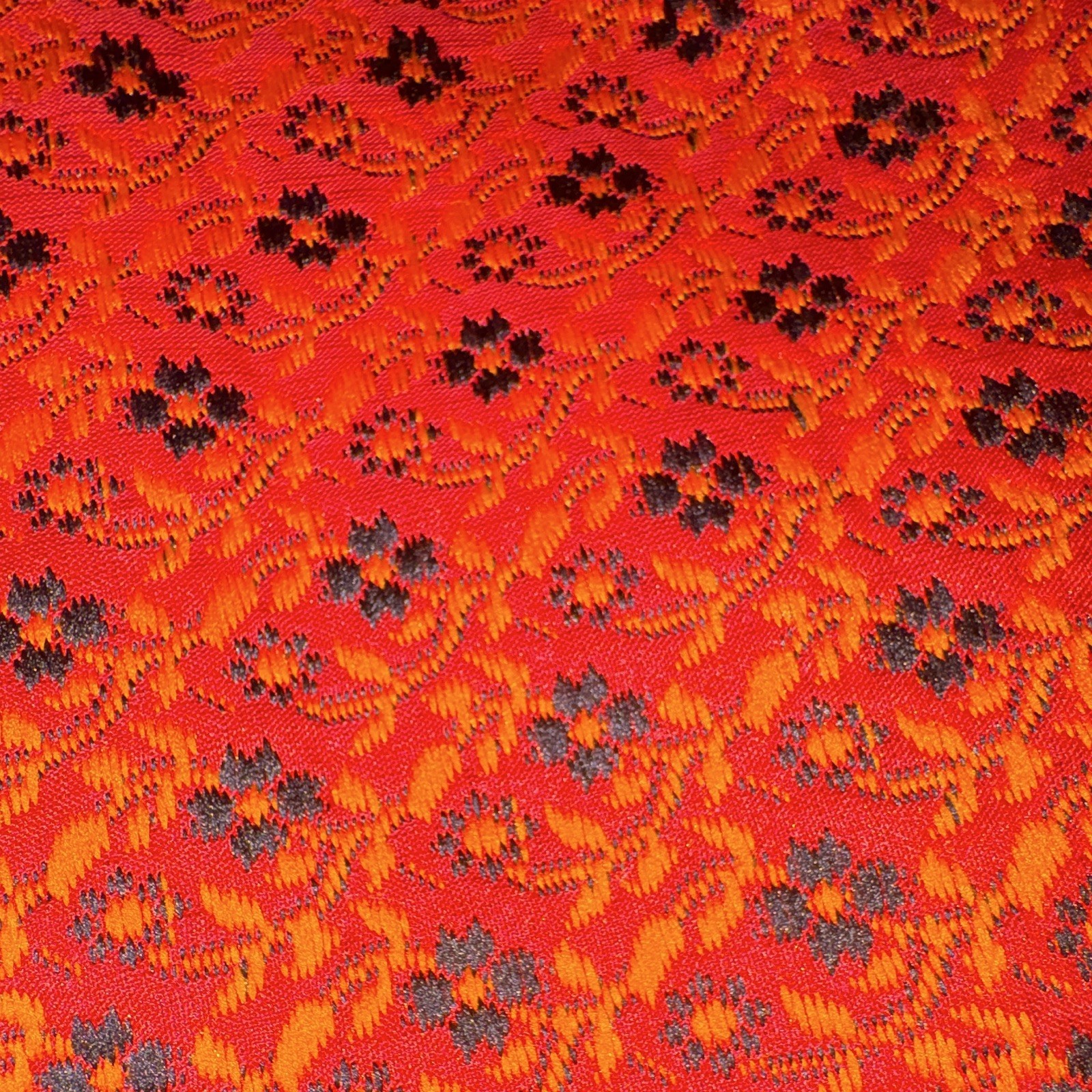 Womens Orange Red Black Gold Woven Synthetic Saree with Patterned Border