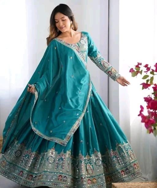 Ready To Wear Chanderi Silk Lehenga Choli Set Embroidered Wedding PartyWear