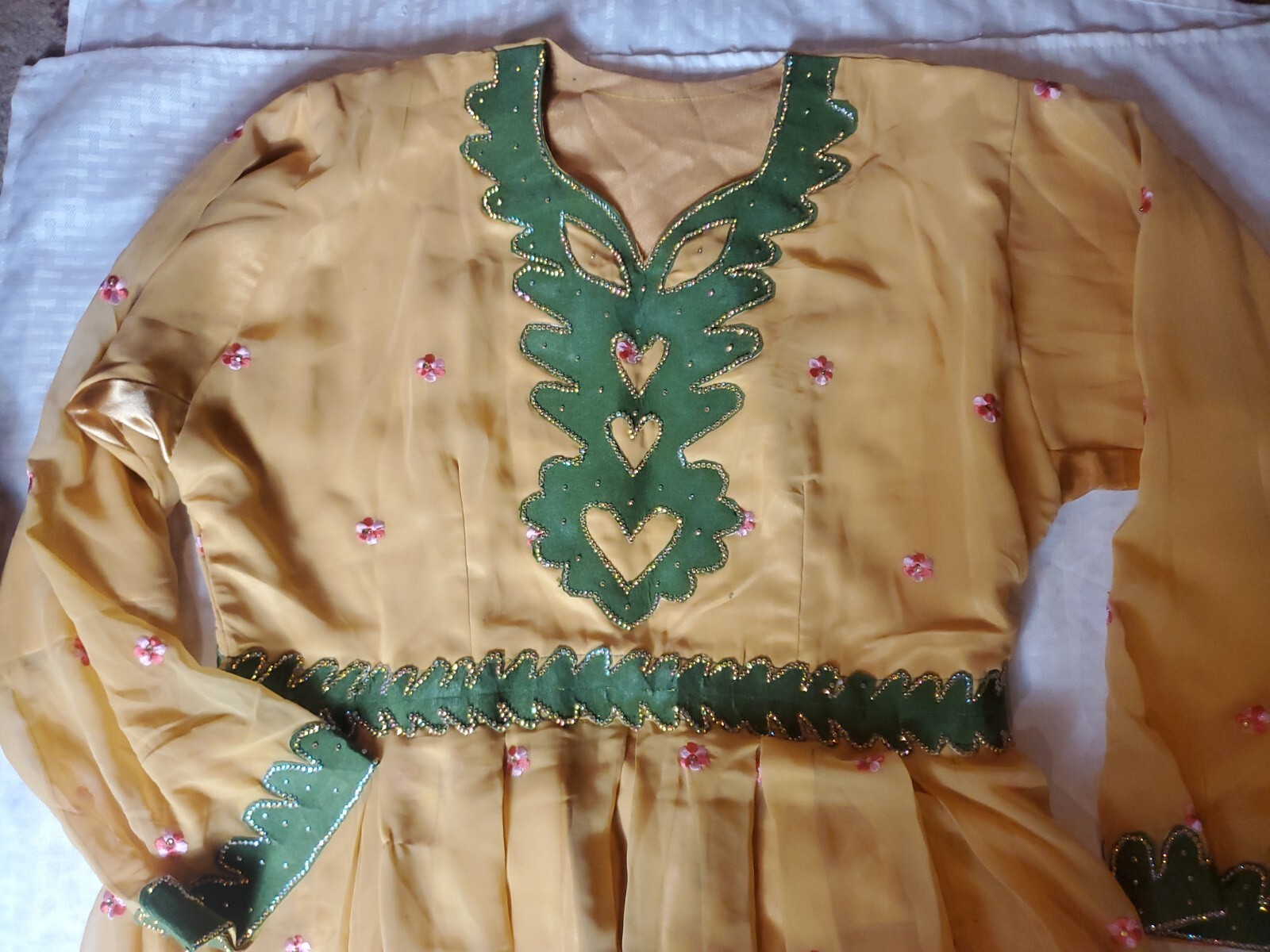 Yellow Green Anarkali Kurta Kurti Gown Dress Floral