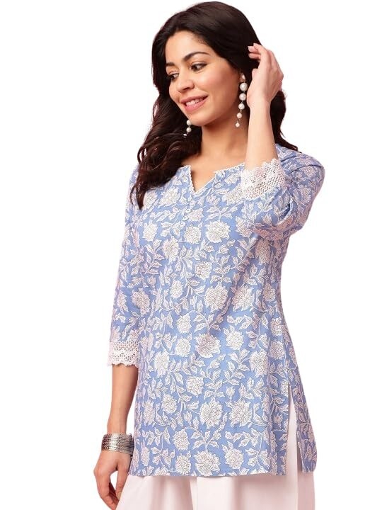Indian Women’s Tunics Tops | Rayon Top with 3/4 Designer Sleeves | Kurta Shirt