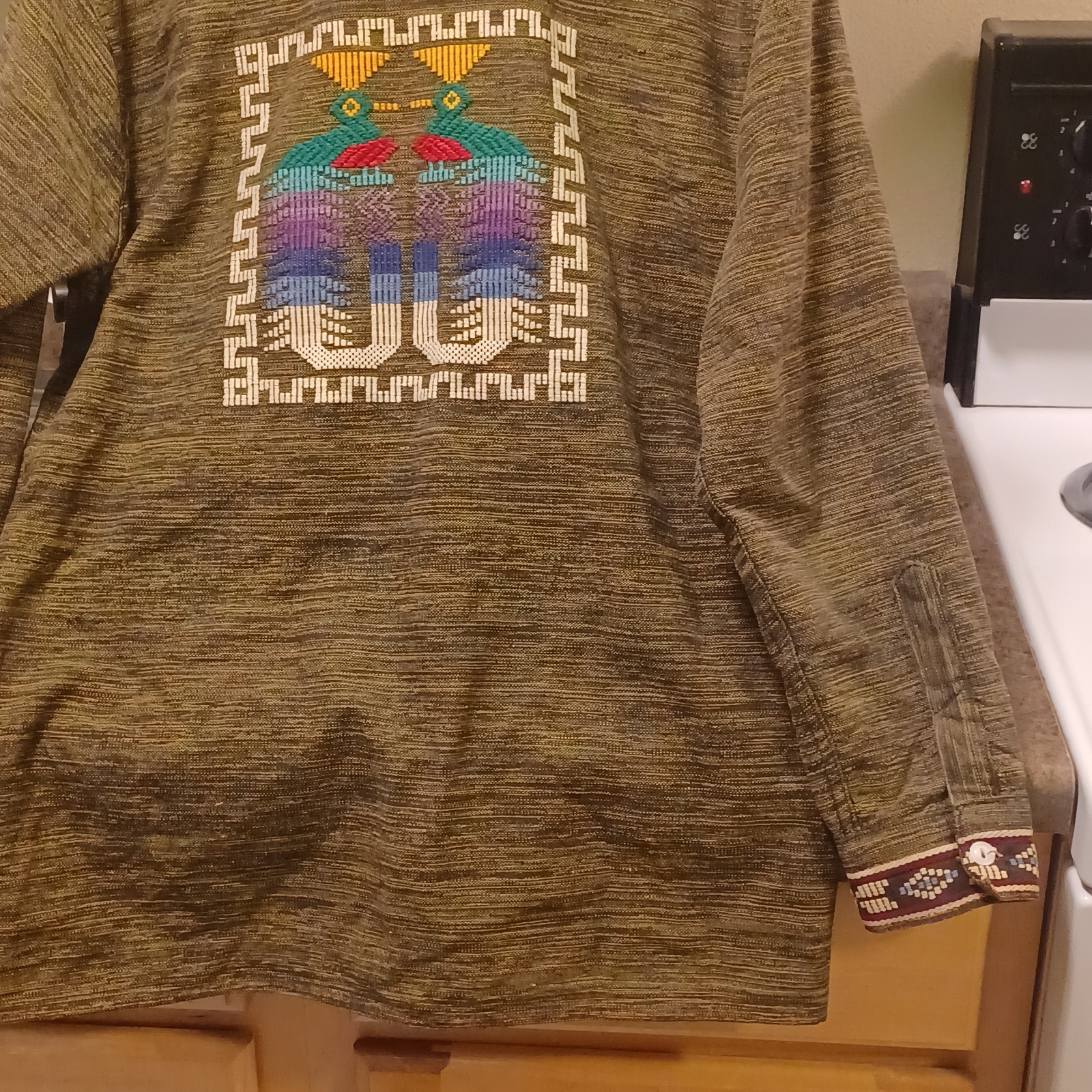 Vintage Guatemalan Handmade Embroidered Quetzal Bird Shirt Jacket Unisex