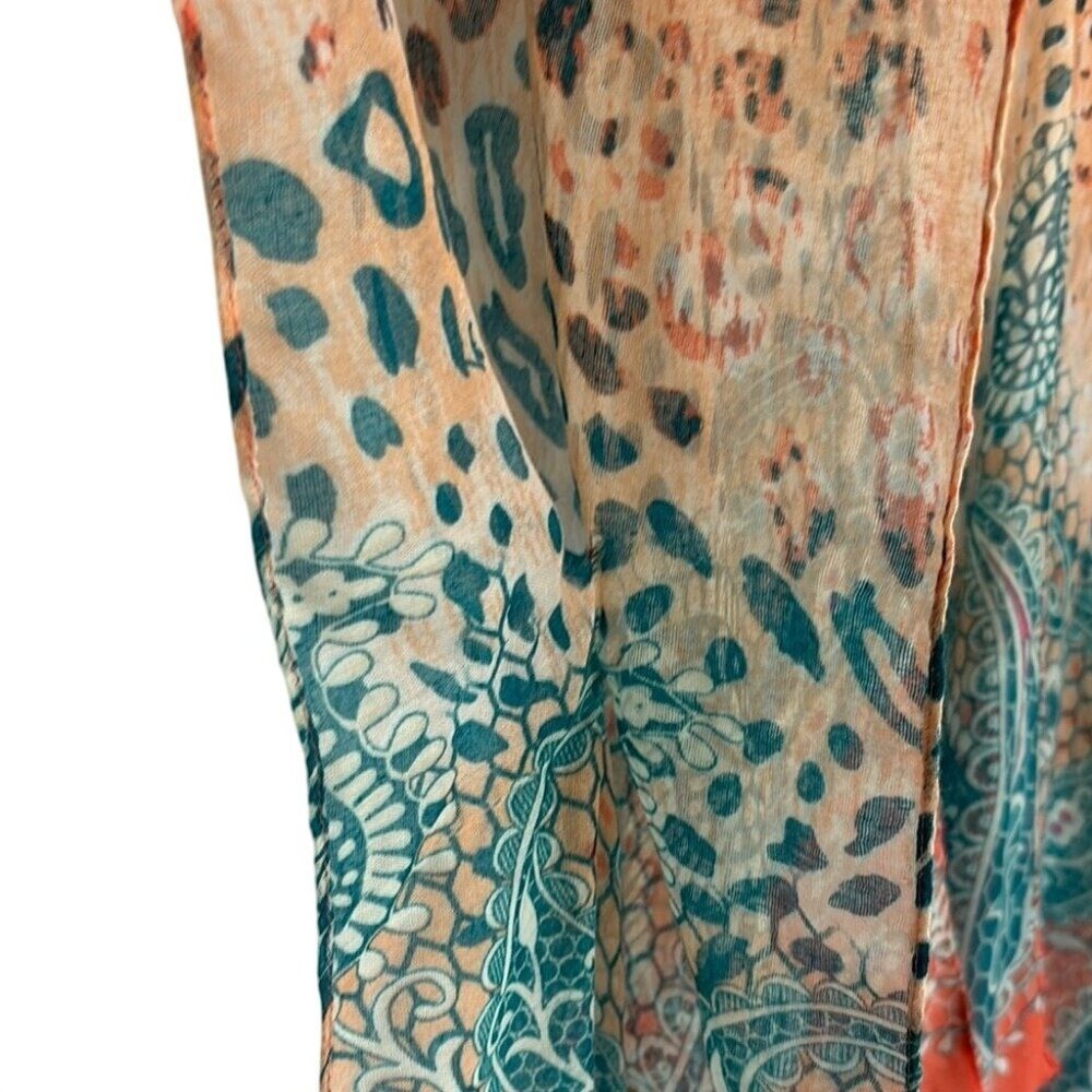 Boho Animal Paisley Kimono Orange Blue Lightweight Festival Layer Resortwear