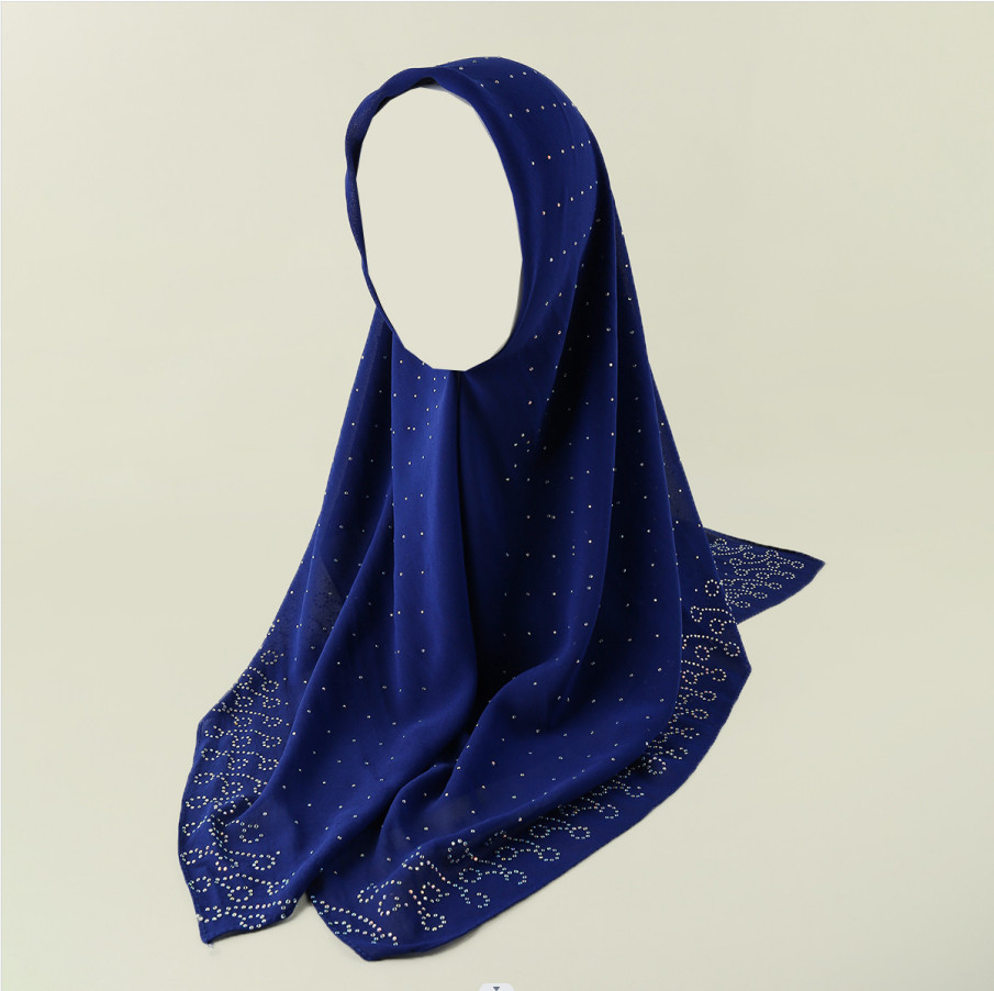 Rhinestone Pearl Chiffon Large Square Scarf Turban Muslim Hijabs Kerchief Shawls