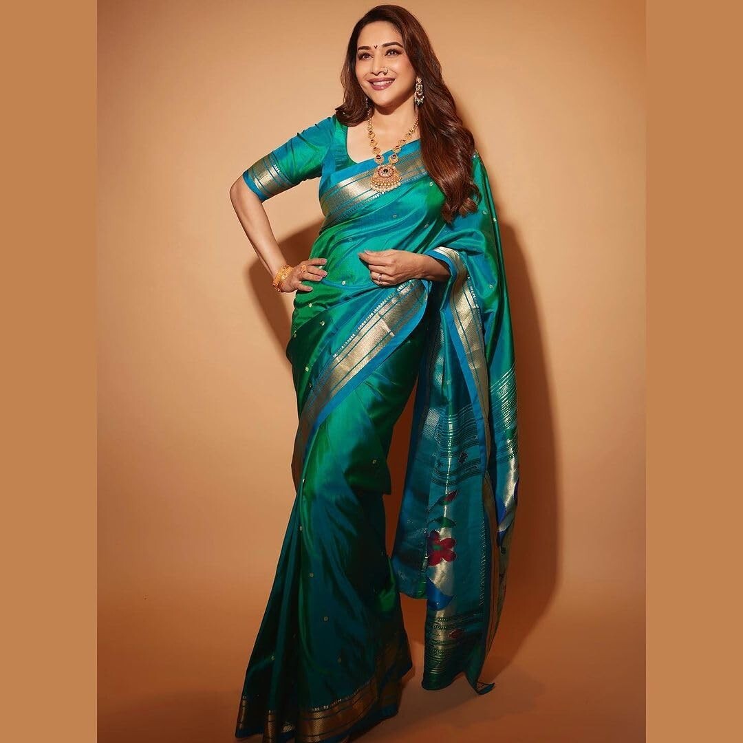 Women’s Paithani Kanjivaram Soft Silk Saree With Blouse Piece (Sea Green)