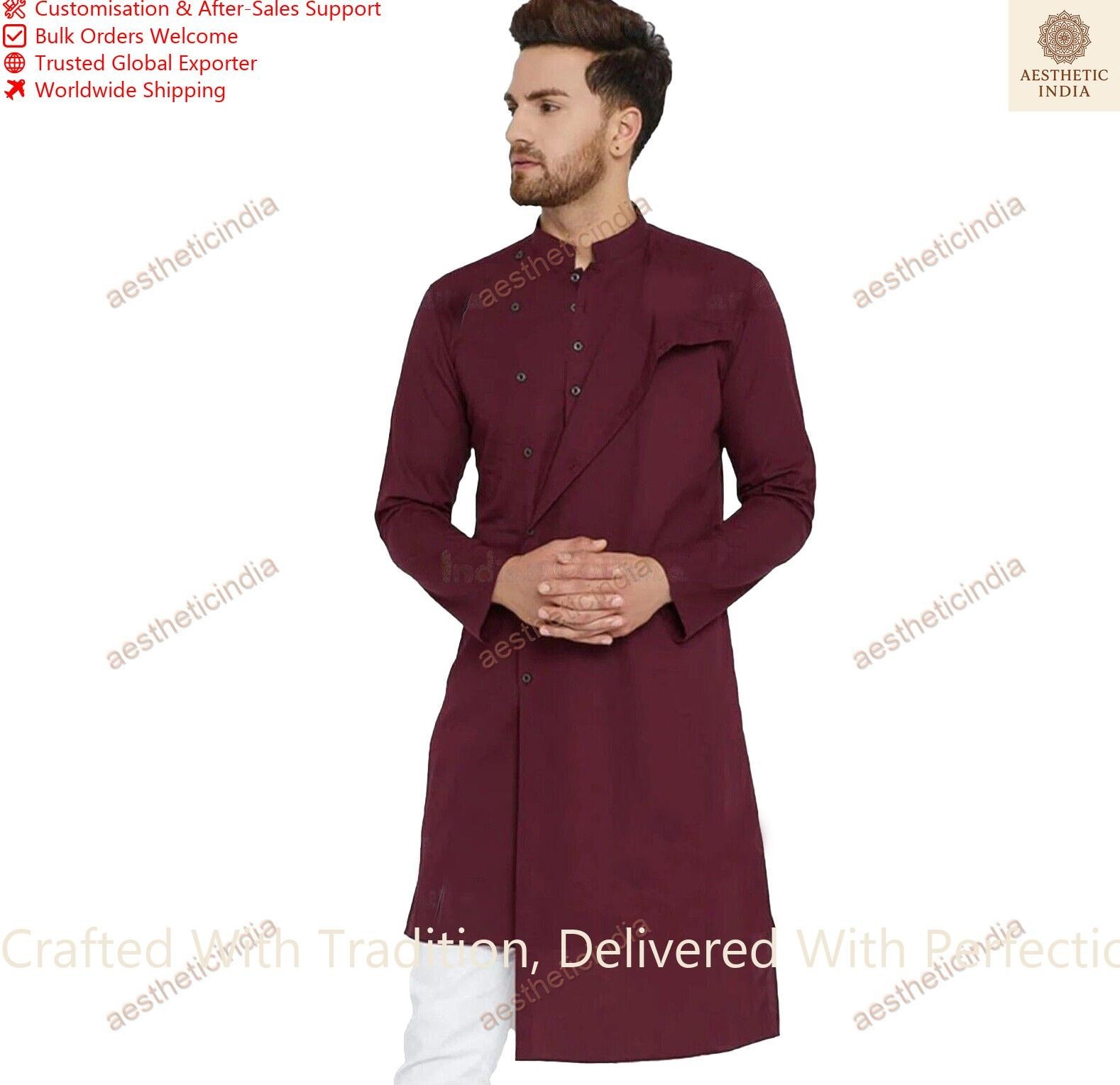 Mens Kurta Handmade New Fancy Kurta Mens Traditional Kurta Color Maroon