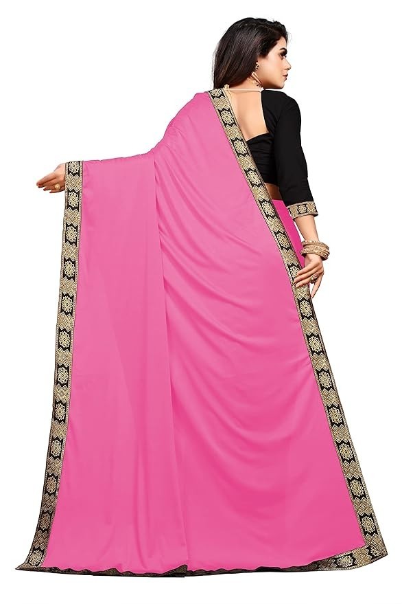 Women’s Lycra Plain Jacquard Lace Border Gorgeous Saree Blouse Piece PINK AN4