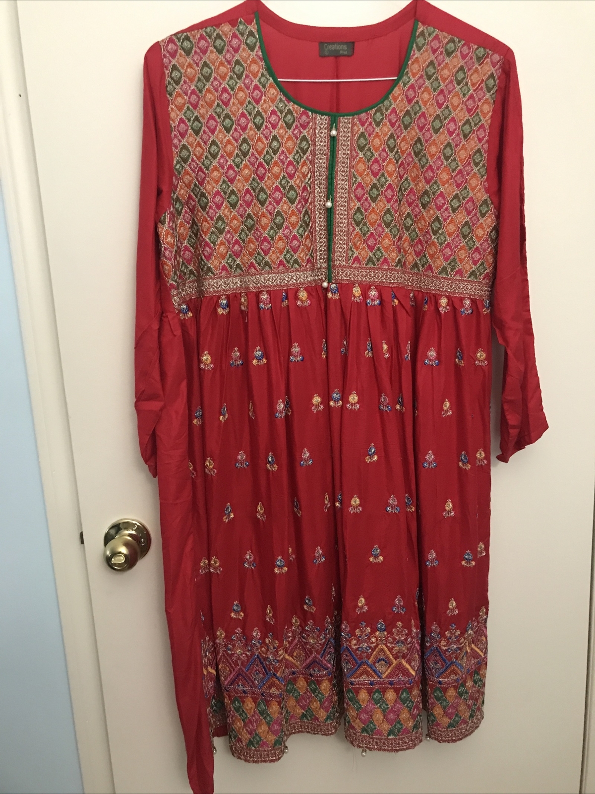 pakistani New frock style embroiderd red top L