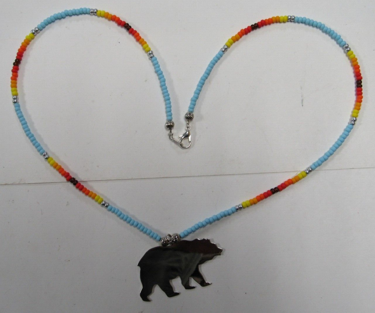 Native American Seminole Handmade Bear Fetish Nickel Silver Necklace C Johnson