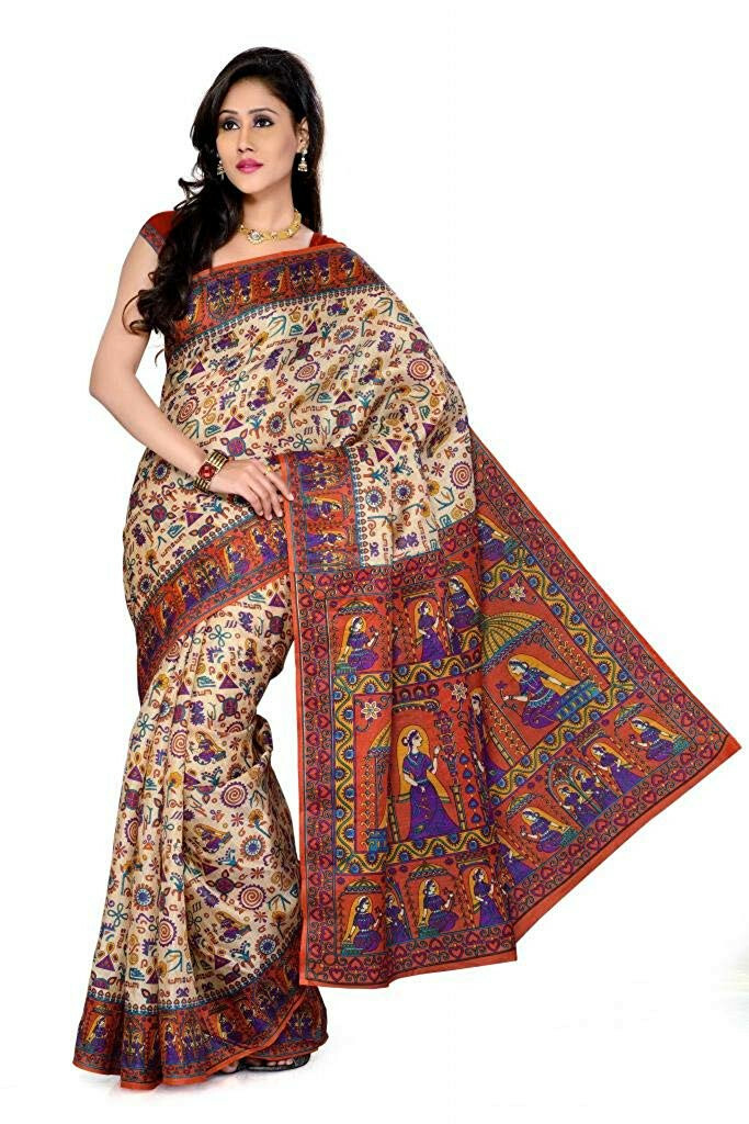 Fancy Designer Bhagalpuri Multicolor saree with stitched blouse & falls