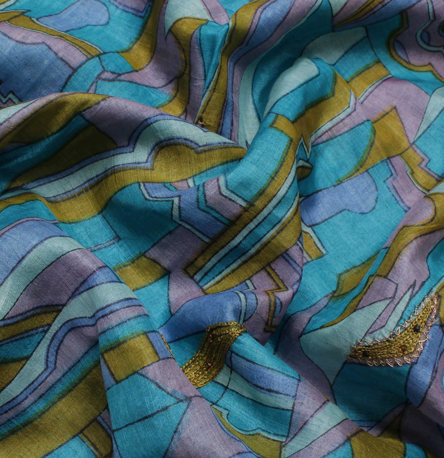 Sushila Vintage Multi-Color Saree Pure Silk Printed & Embroidered Sari Fabric
