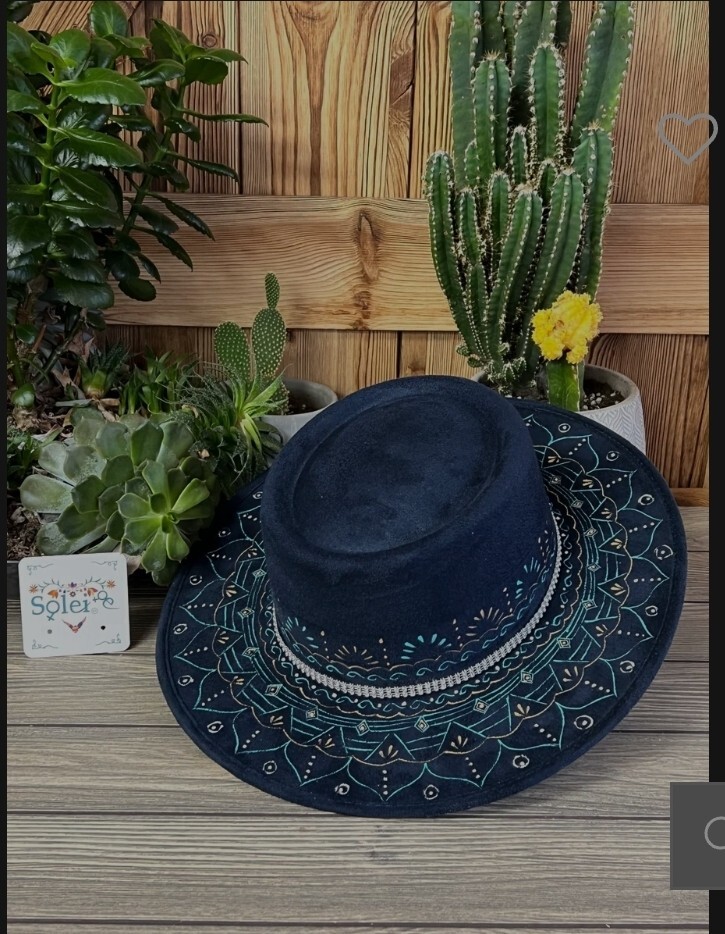 NWT Solei Mexican Artisinal Suede Hand Painted Sombrero