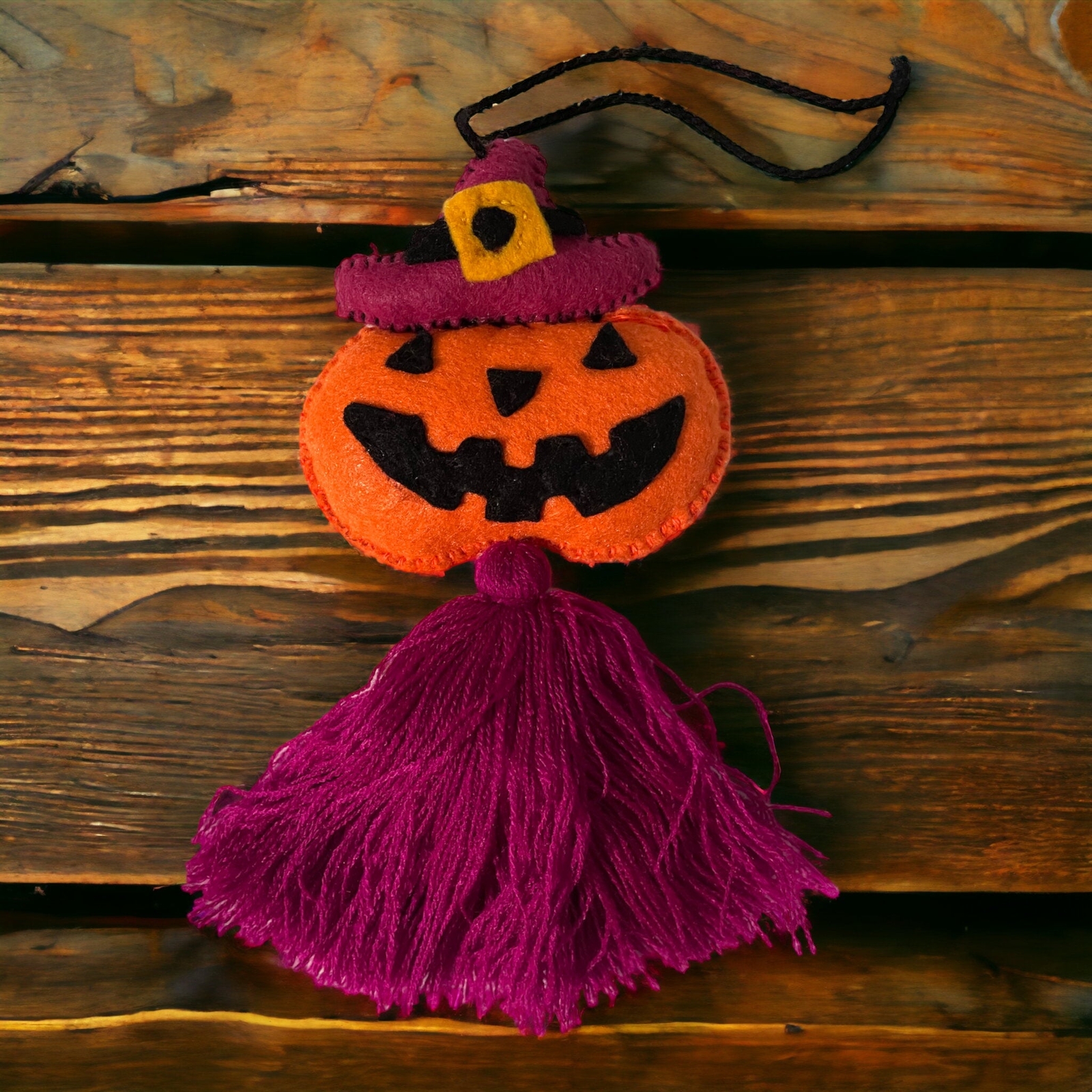 Handmade Mexican Embroidered Halloween Pumpkin Jack-O-Lantern Pom Pom