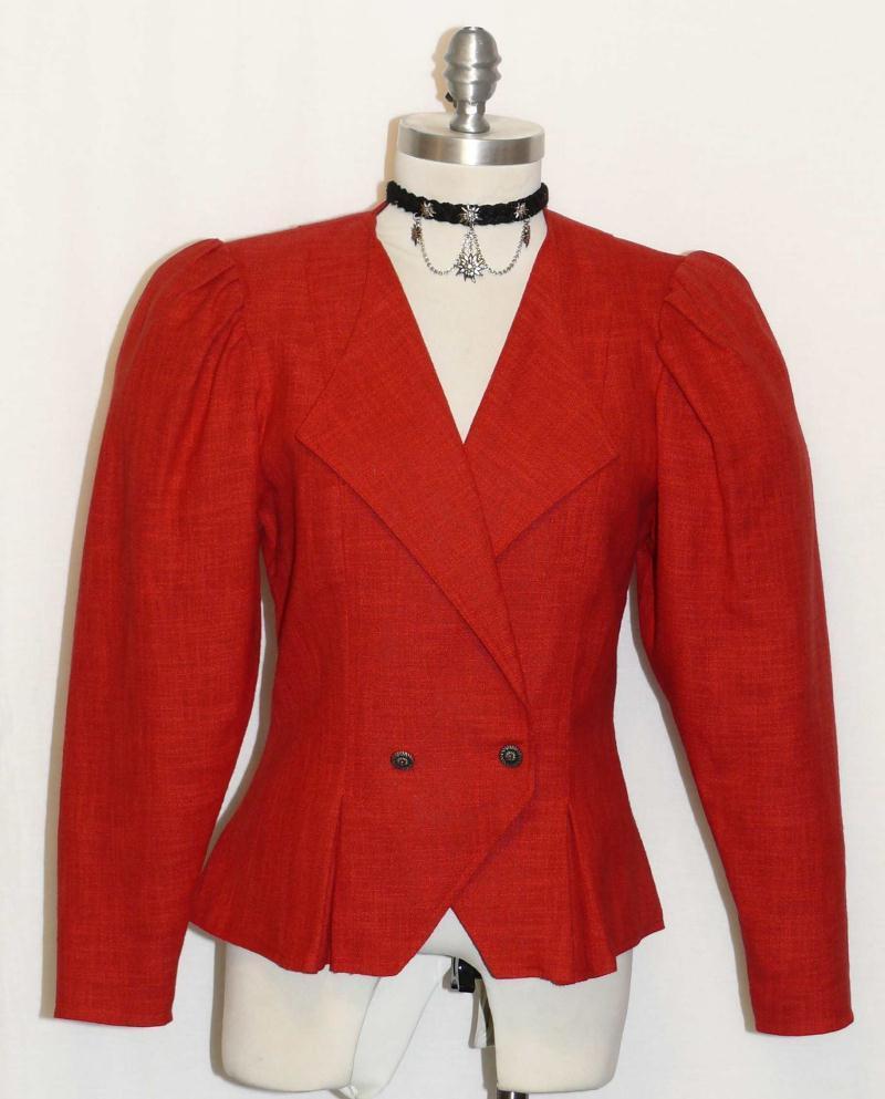 COTTON LINEN Dirndl Jacket Coat SHORT German RED Riding Women SUMMER B36″ 6 S