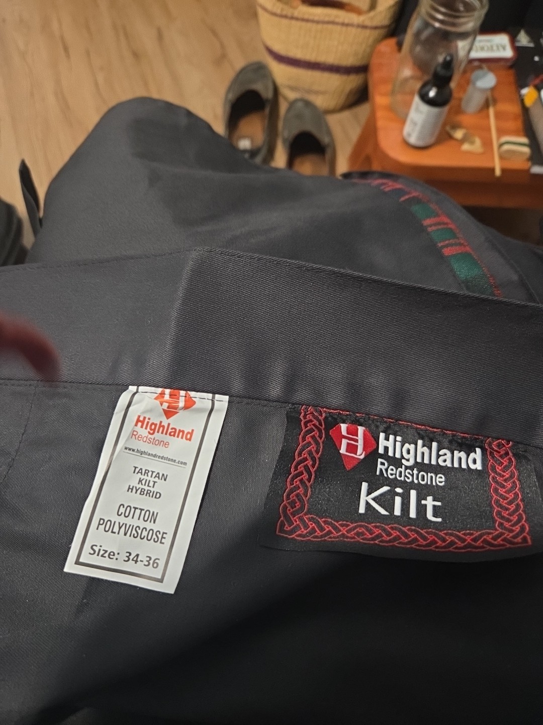 Highland Redstone Men’s Hybrid Tartan Kilt Cotton Polyviscose Black 34-36