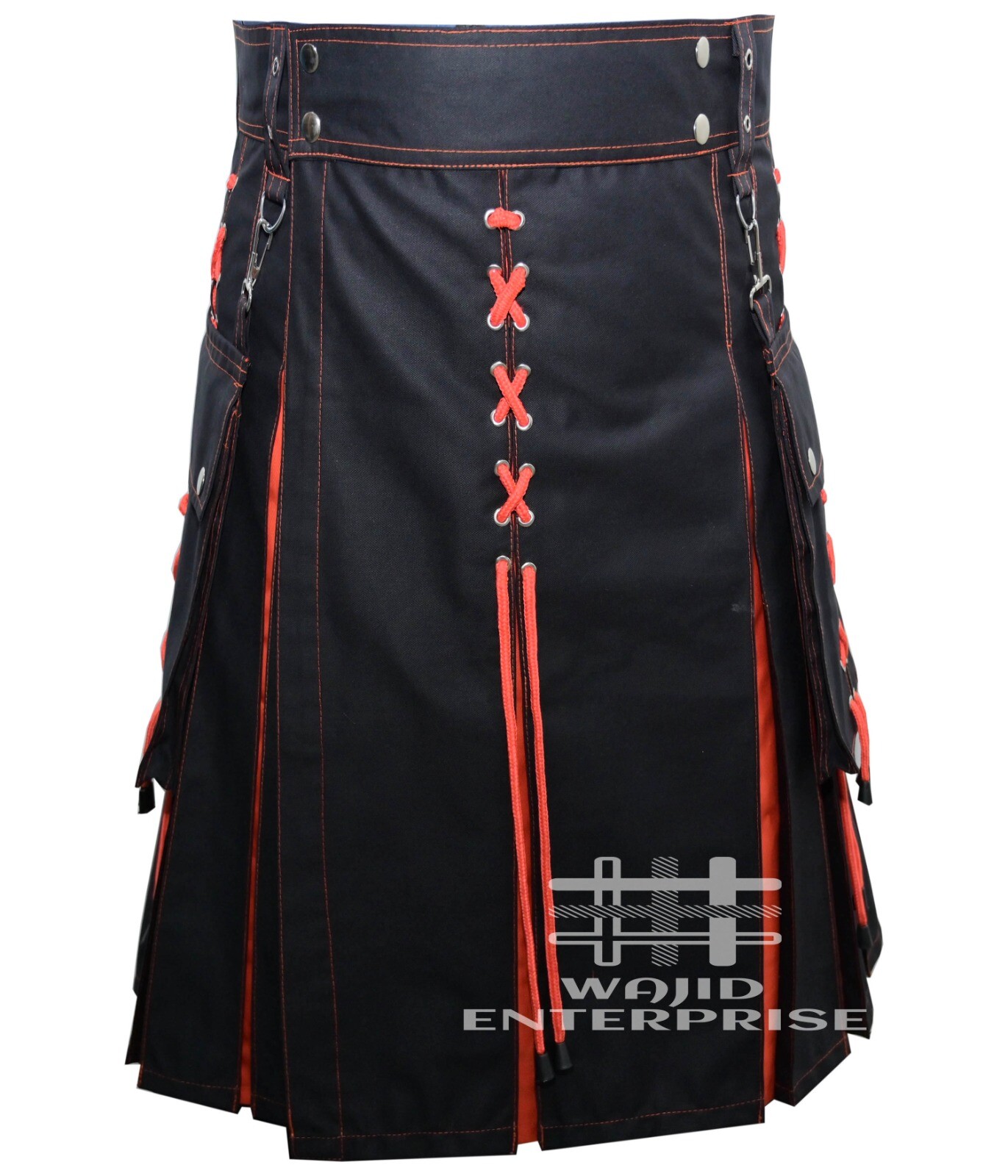 Scottish Handmade Hybrid Utility Kilt Men’s Fashion Black & Orange cotton Kilt