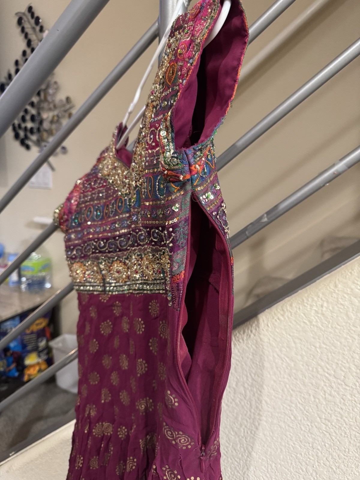 Purple Multi color embroidered Frock Kurta Georgette Indian/Pakistani Partywear