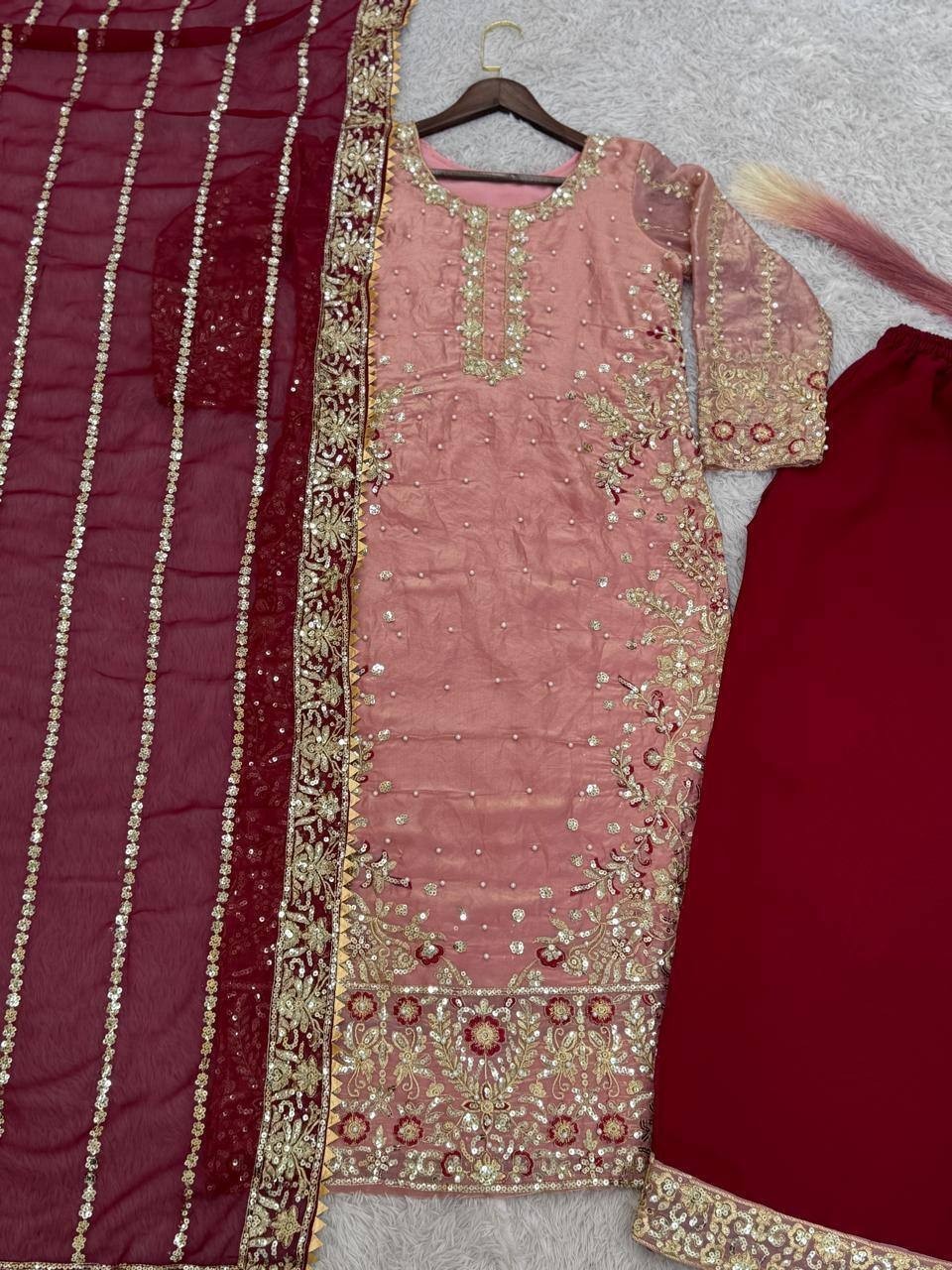 Heavy Reception Wear Peach Fancy Heavy Silk Salwar Kameez With Dupatta For Women