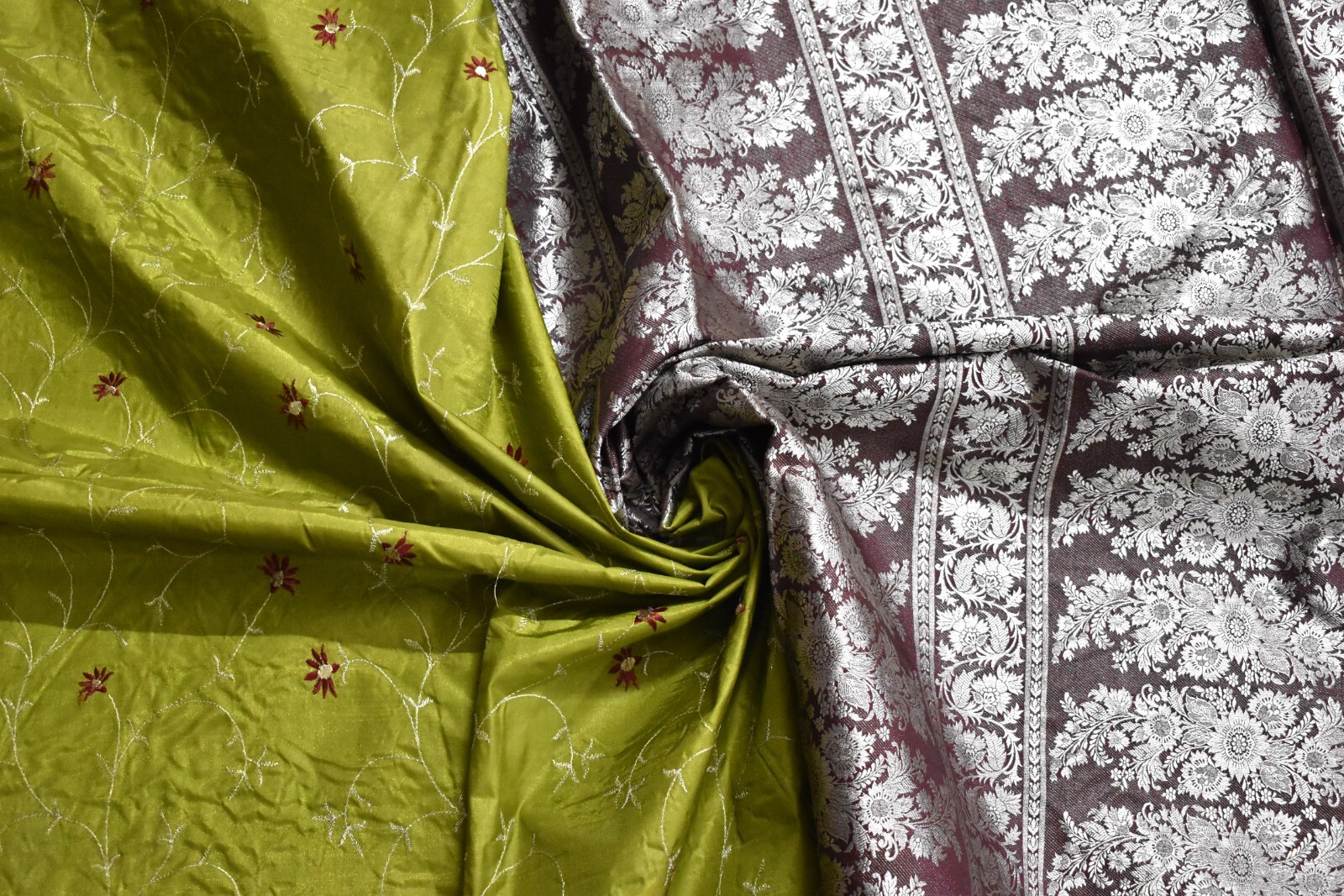 FNC Vintage Green Indian Sarees Art Silk Woven Brocade/Banarasi Sari Fabric