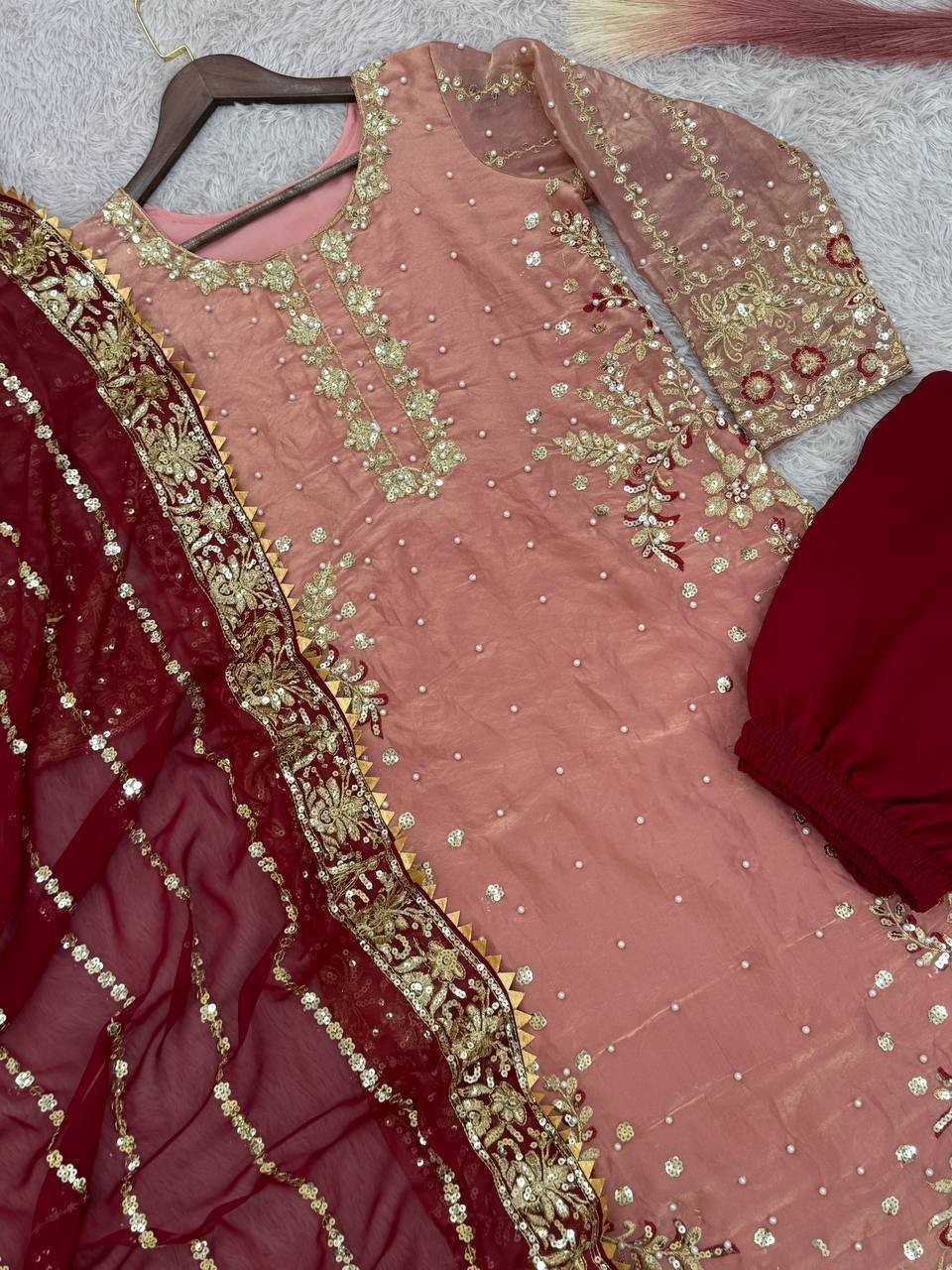 Heavy Reception Wear Peach Fancy Heavy Silk Salwar Kameez With Dupatta For Women