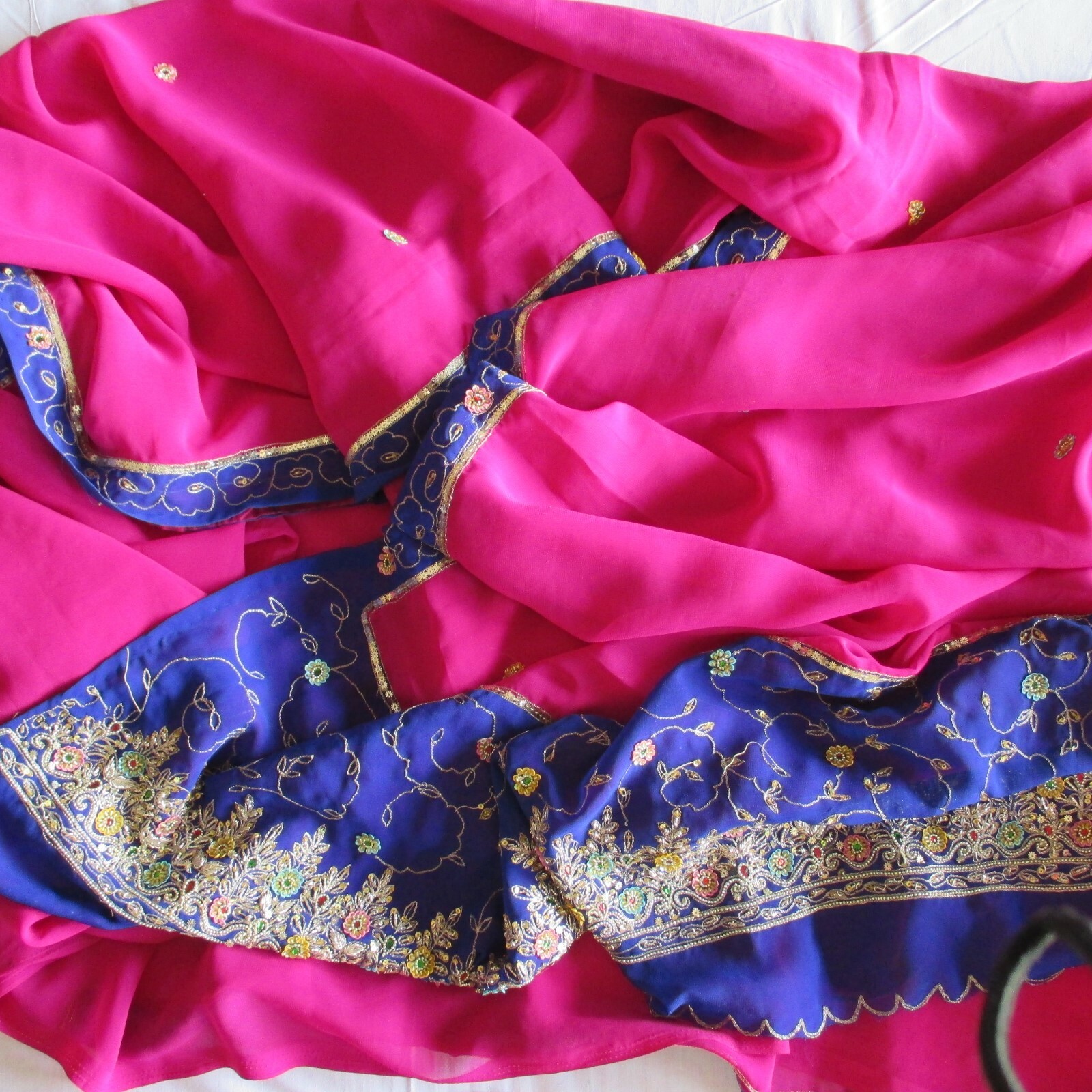 FALSA Blue GOLD EMBROIDERY Sari PLEASING Fabric ELEGANT Saree FANTASTIC Curtain