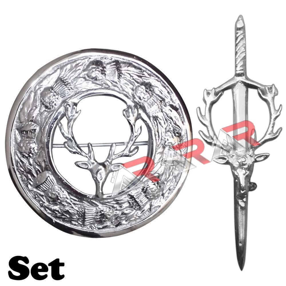Kilt Pin Stag Head Scottish Kilt Fly plaid Brooch Chrome Finish Brand New AAR