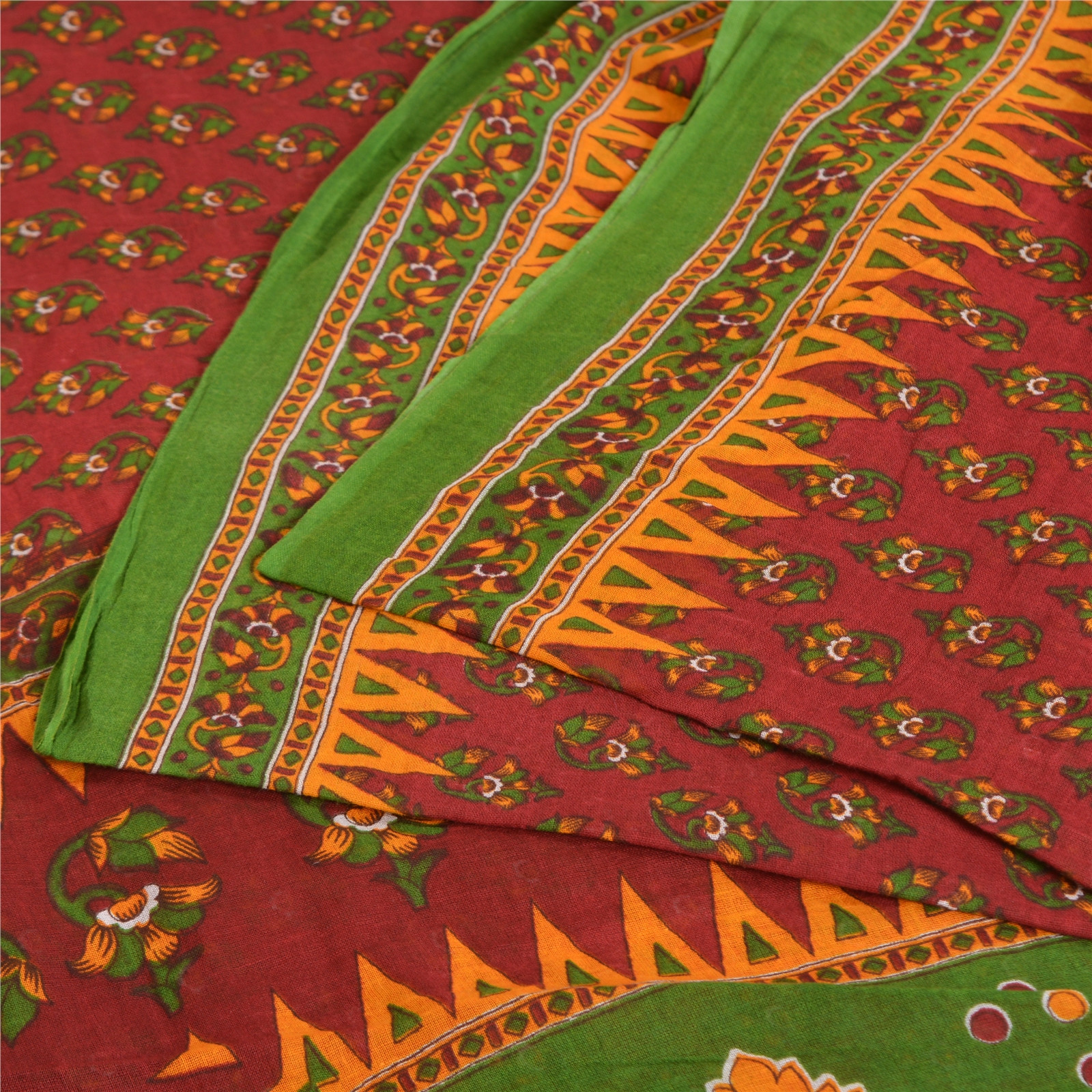 Sanskriti Vintage Sarees Dark Red 100% Pure Cotton Printed Sari 5Yd Craft Fabric
