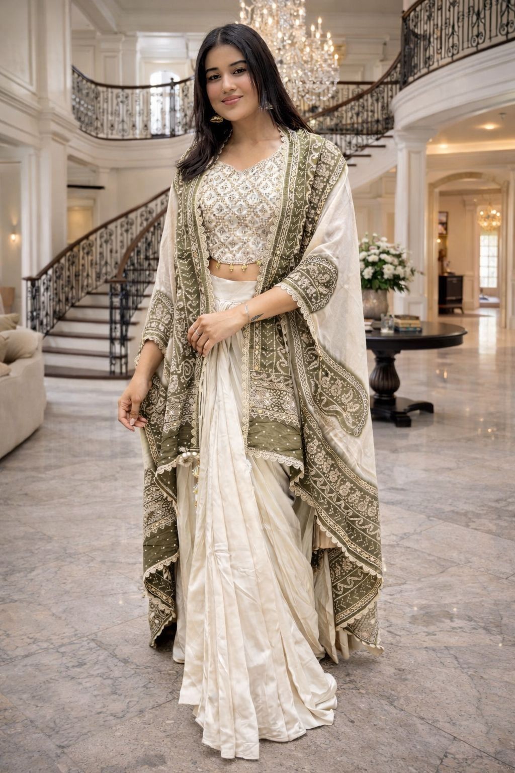Women Designer Dhoti Set Banglory Silk Mirror Work Blouse Dupatta Set