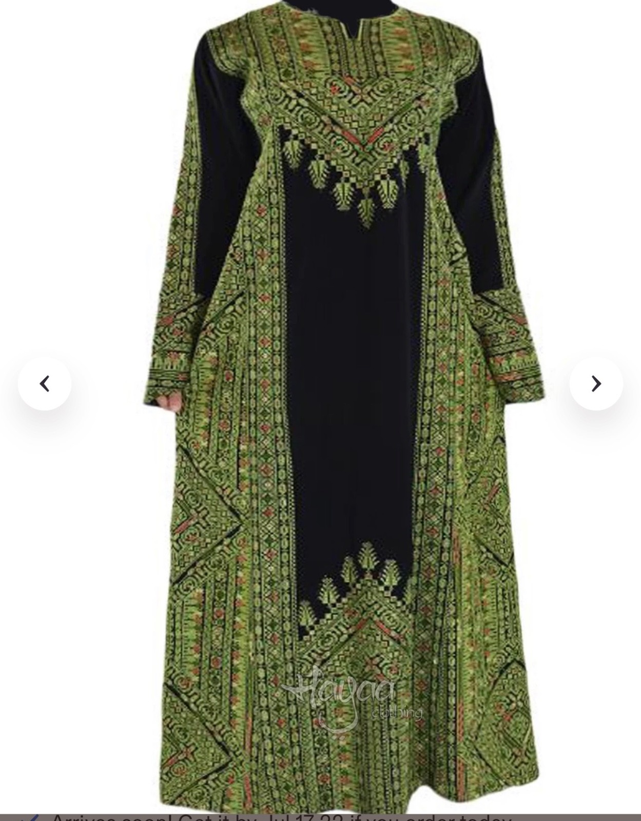 Hayaa GREEN Palestinian Thobe Tatreez Dress Plus Tall Size 4X Length 59″