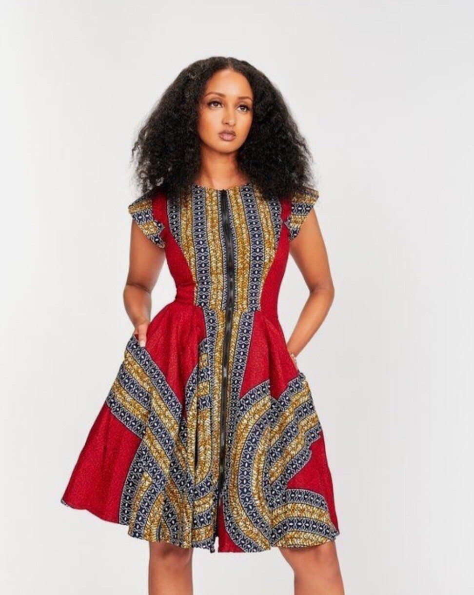 Ray Darten Anu African Print Zip Front Jacket Dress Size 3x Pockets Cap Sleeve