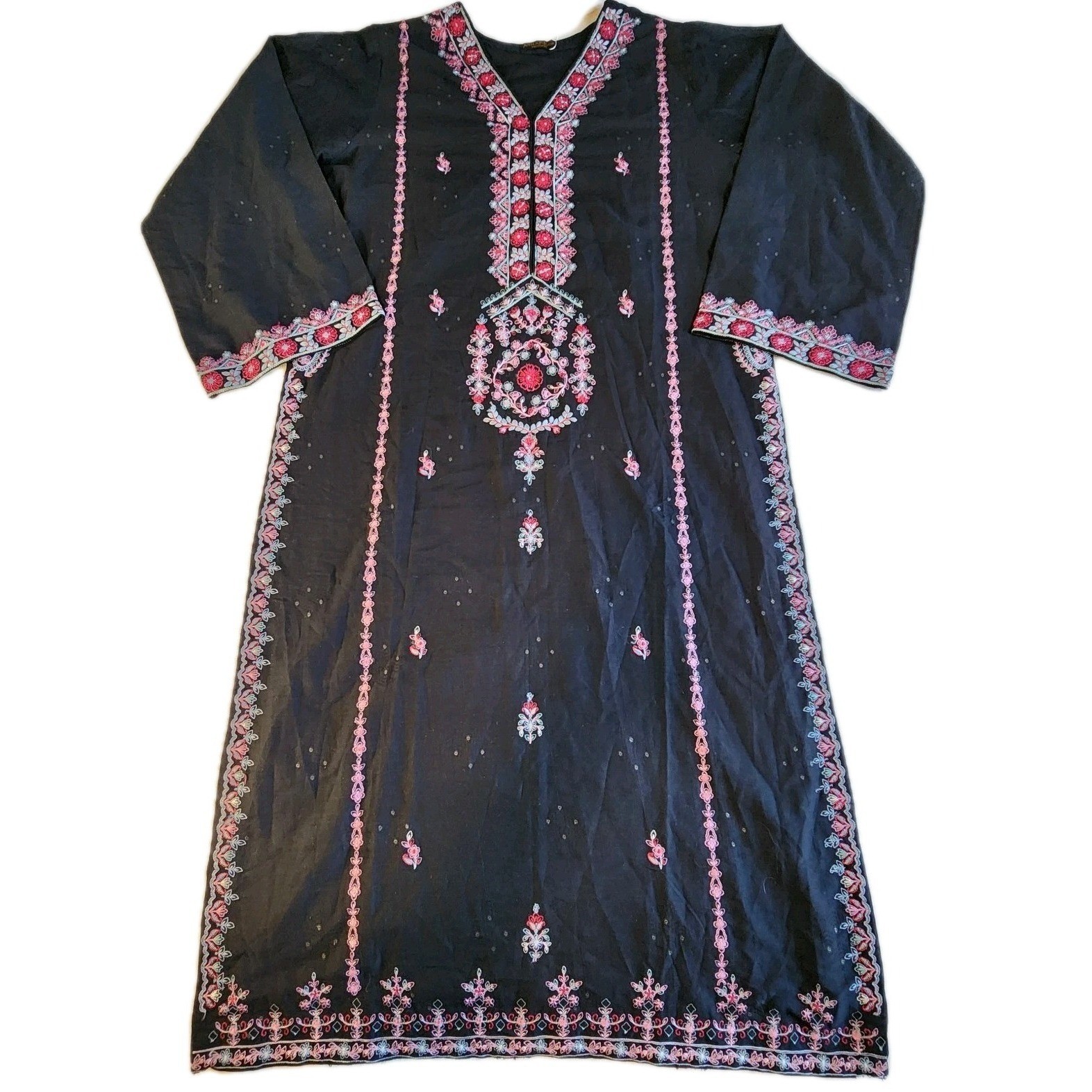 AGHA NOOR Kurti Tunic Dress Womens Medium Black Embroidered Middle East Costume